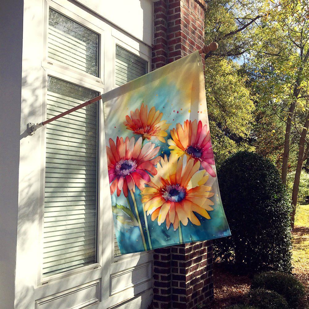 Gerbera Daisies in Watercolor House Flag