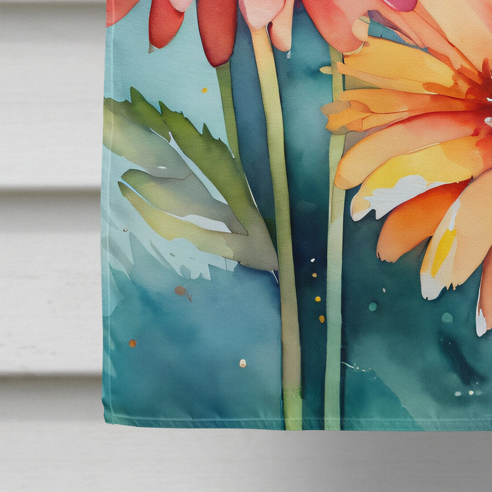 Gerbera Daisies in Watercolor House Flag