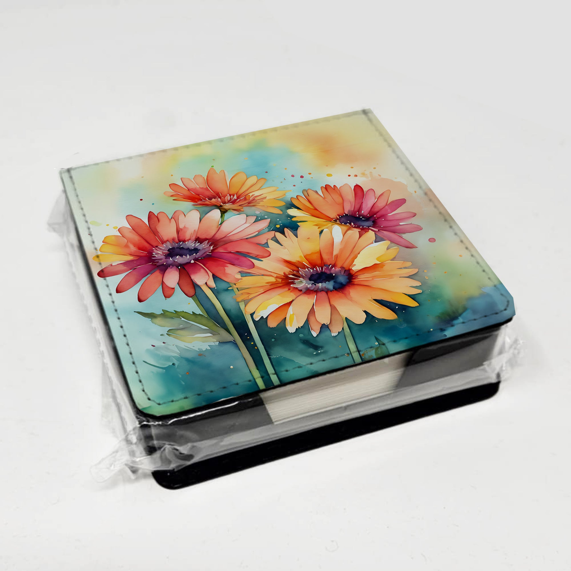 Gerbera Daisies in Watercolor PU Leather Note Paper Holder