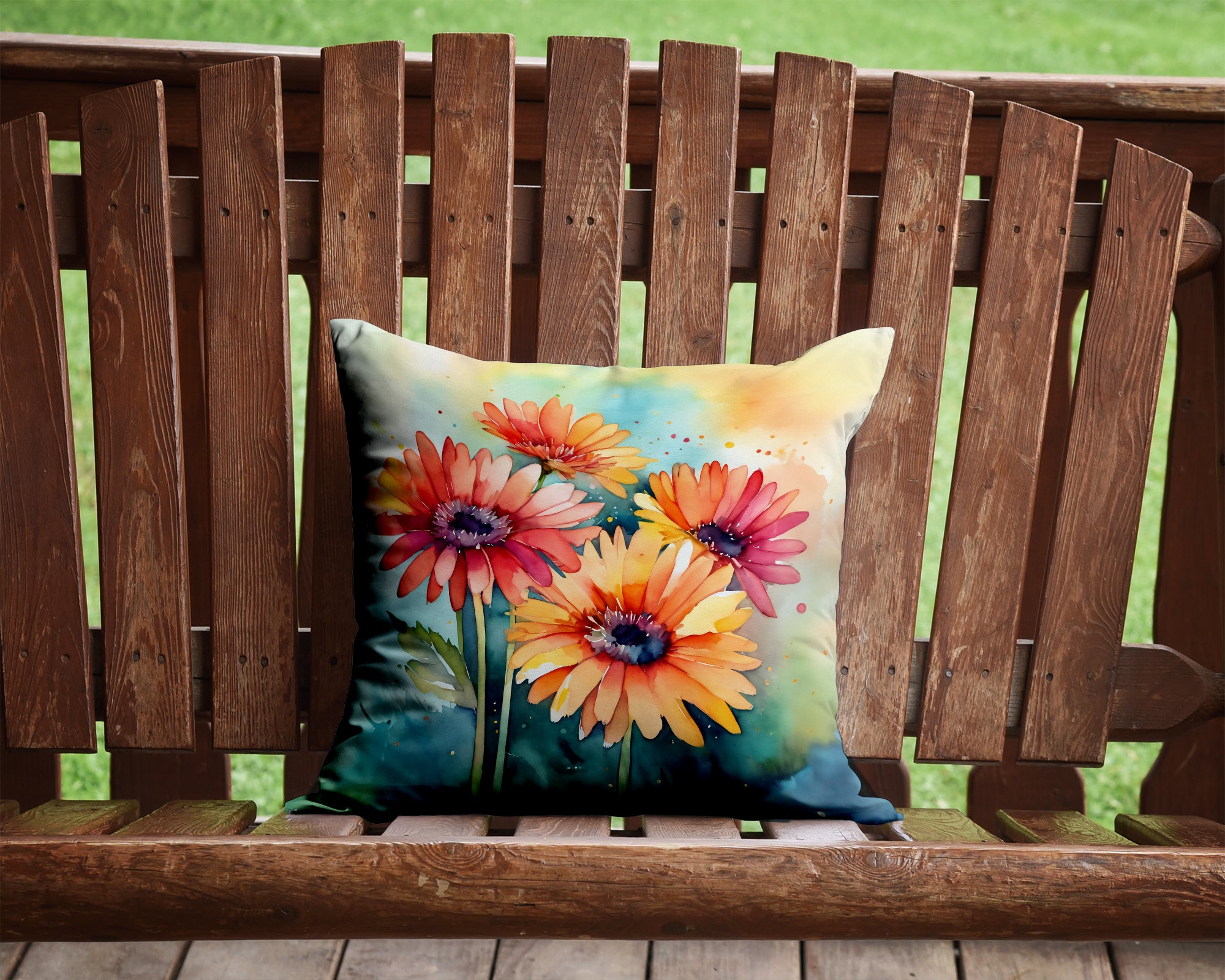 Gerbera Daisies in Watercolor Throw Pillow