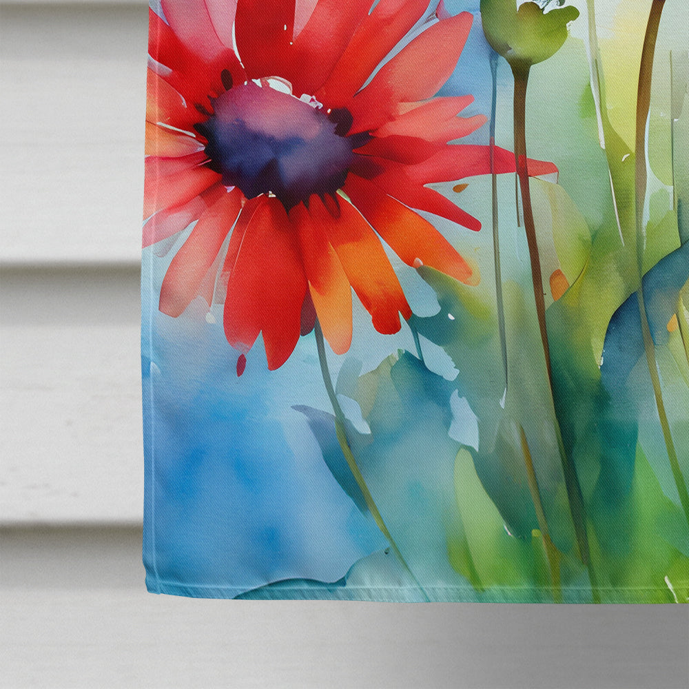 Gerbera Daisies in Watercolor House Flag