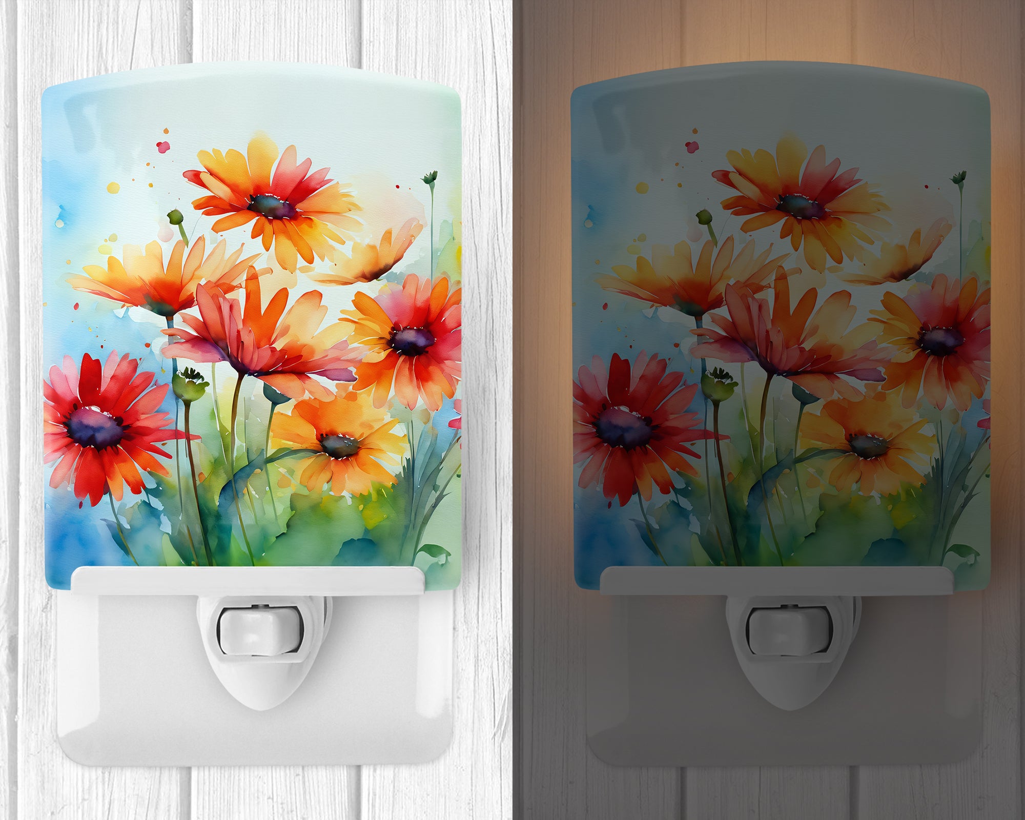 Buy this Gerbera Daisies in Watercolor Ceramic Night Light