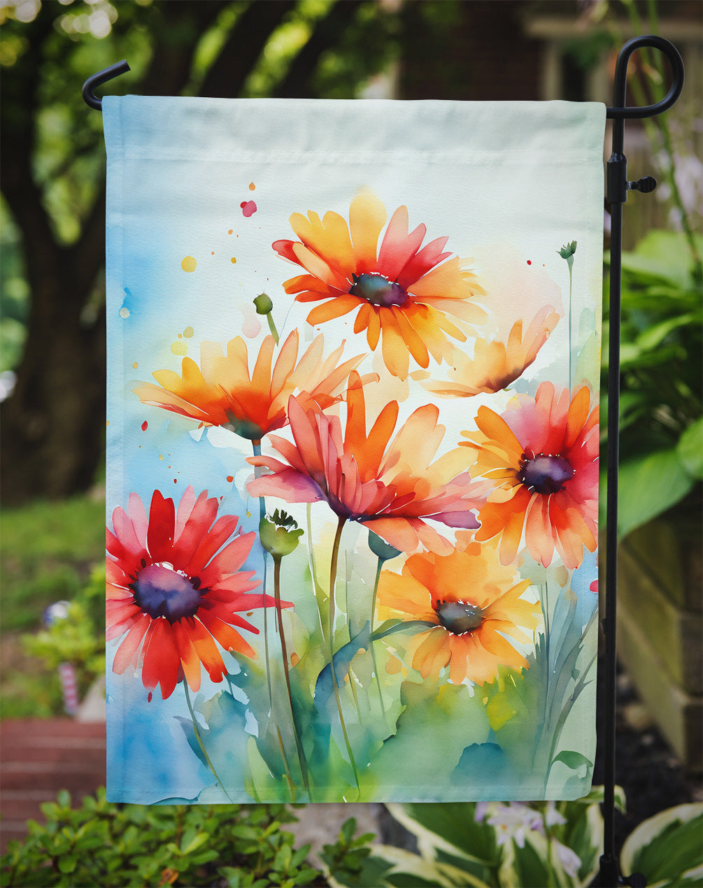 Gerbera Daisies in Watercolor Garden Flag