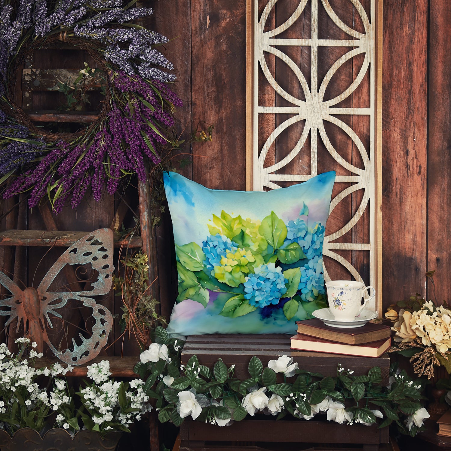 Hydrangeas in Watercolor Throw Pillow