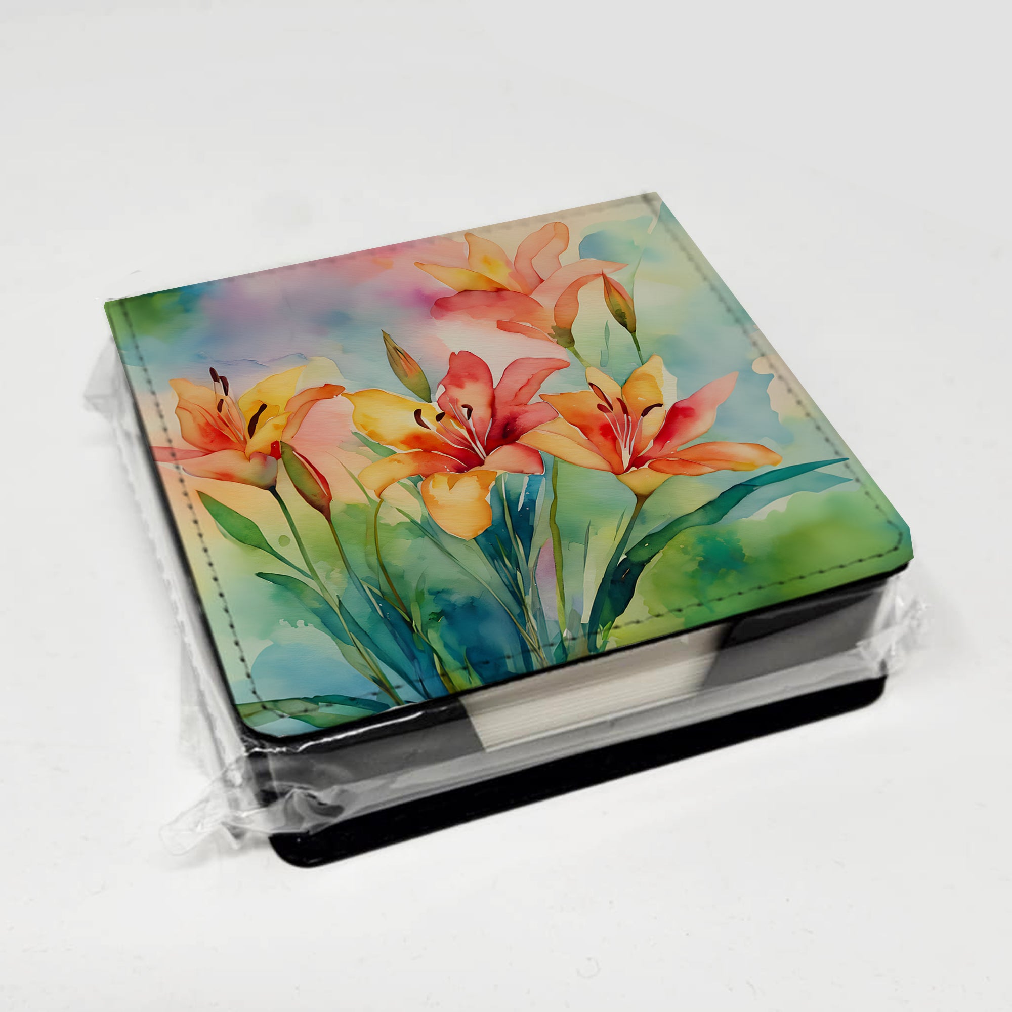 Lilies in Watercolor PU Leather Note Paper Holder