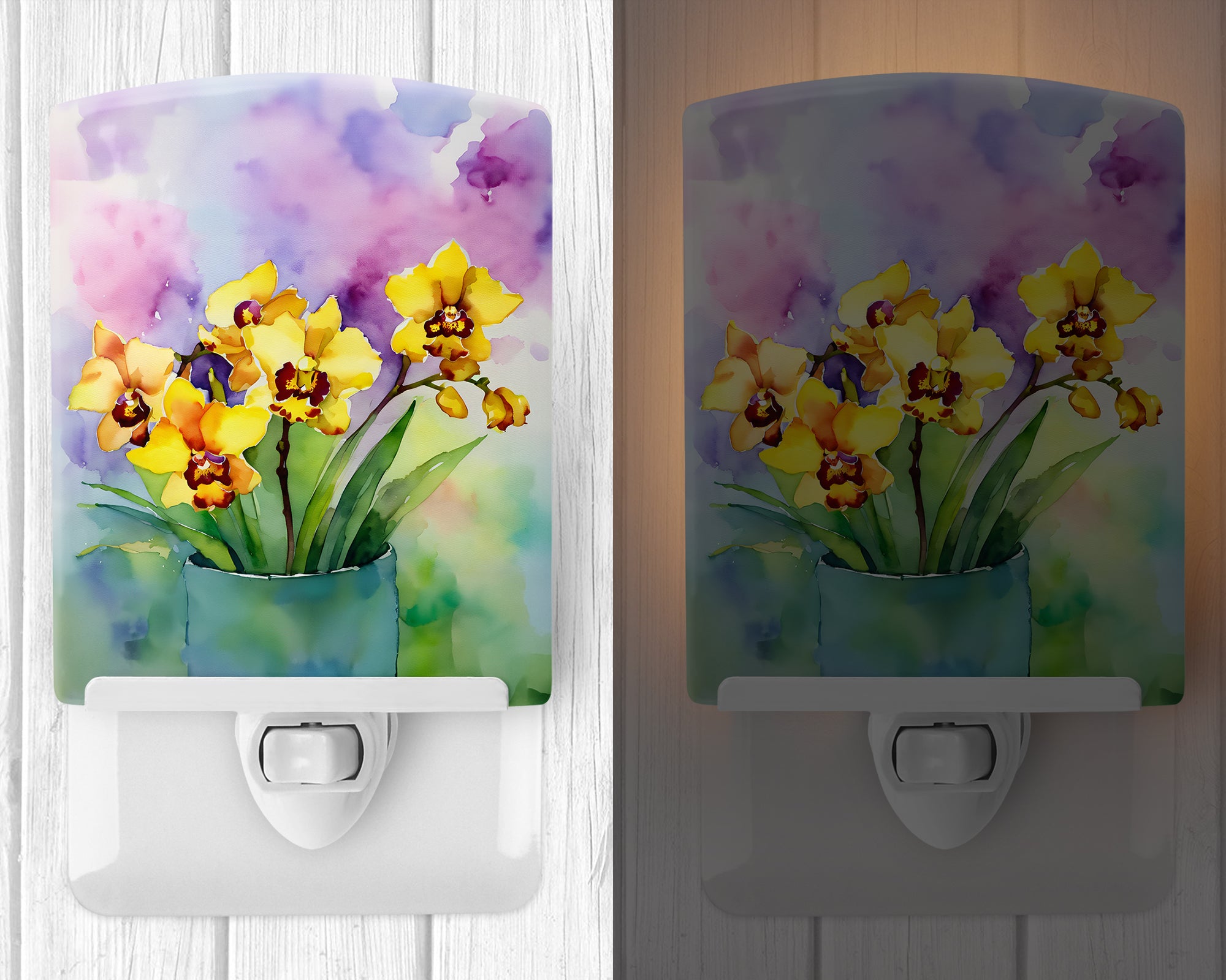 Buy this Orchids in Watercolor Ceramic Night Light