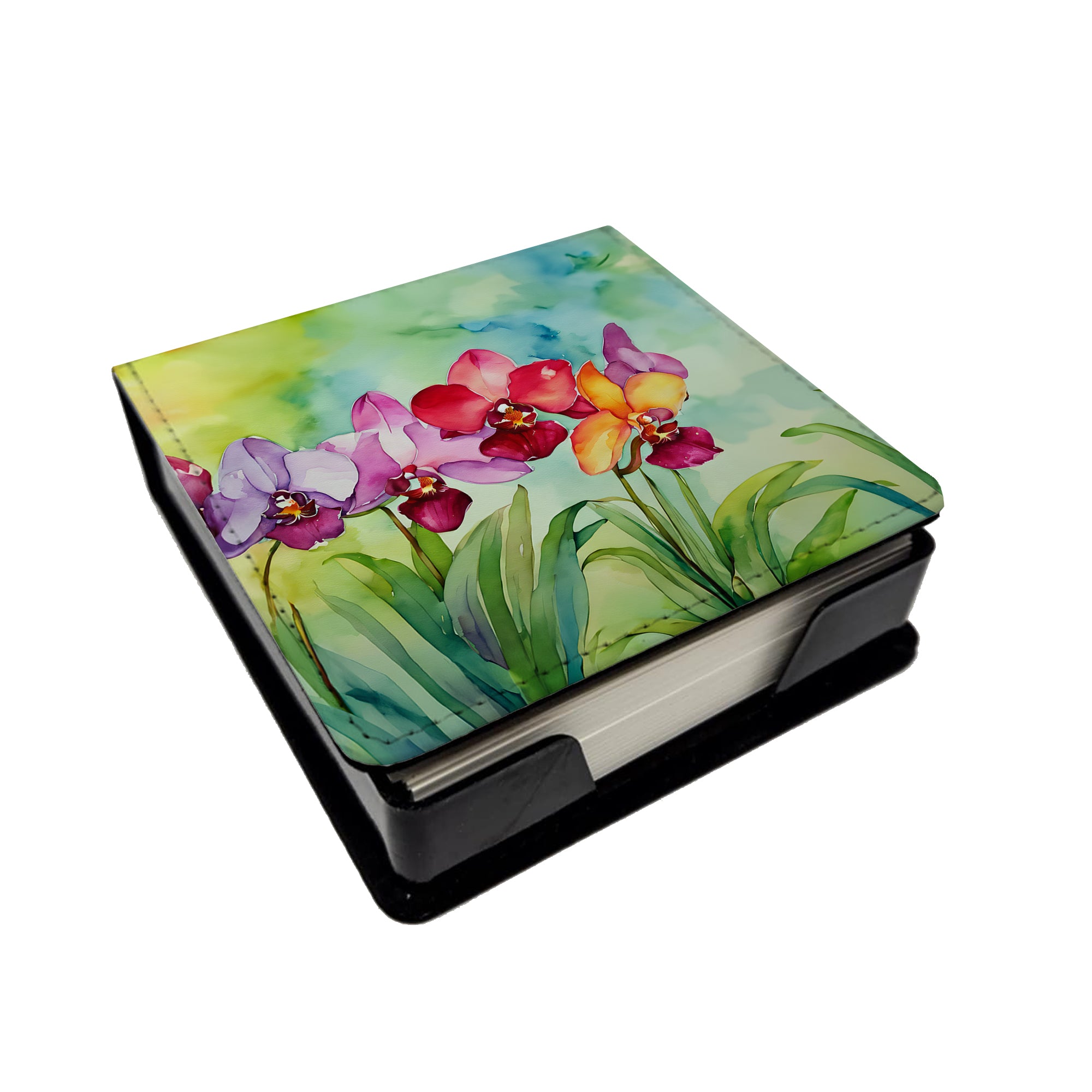 Buy this Orchids in Watercolor PU Leather Note Paper Holder