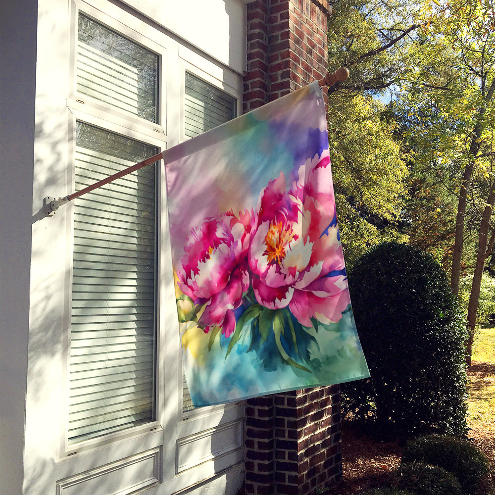 Peonies in Watercolor House Flag