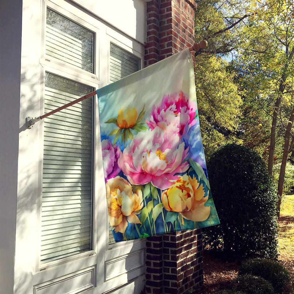 Peonies in Watercolor House Flag