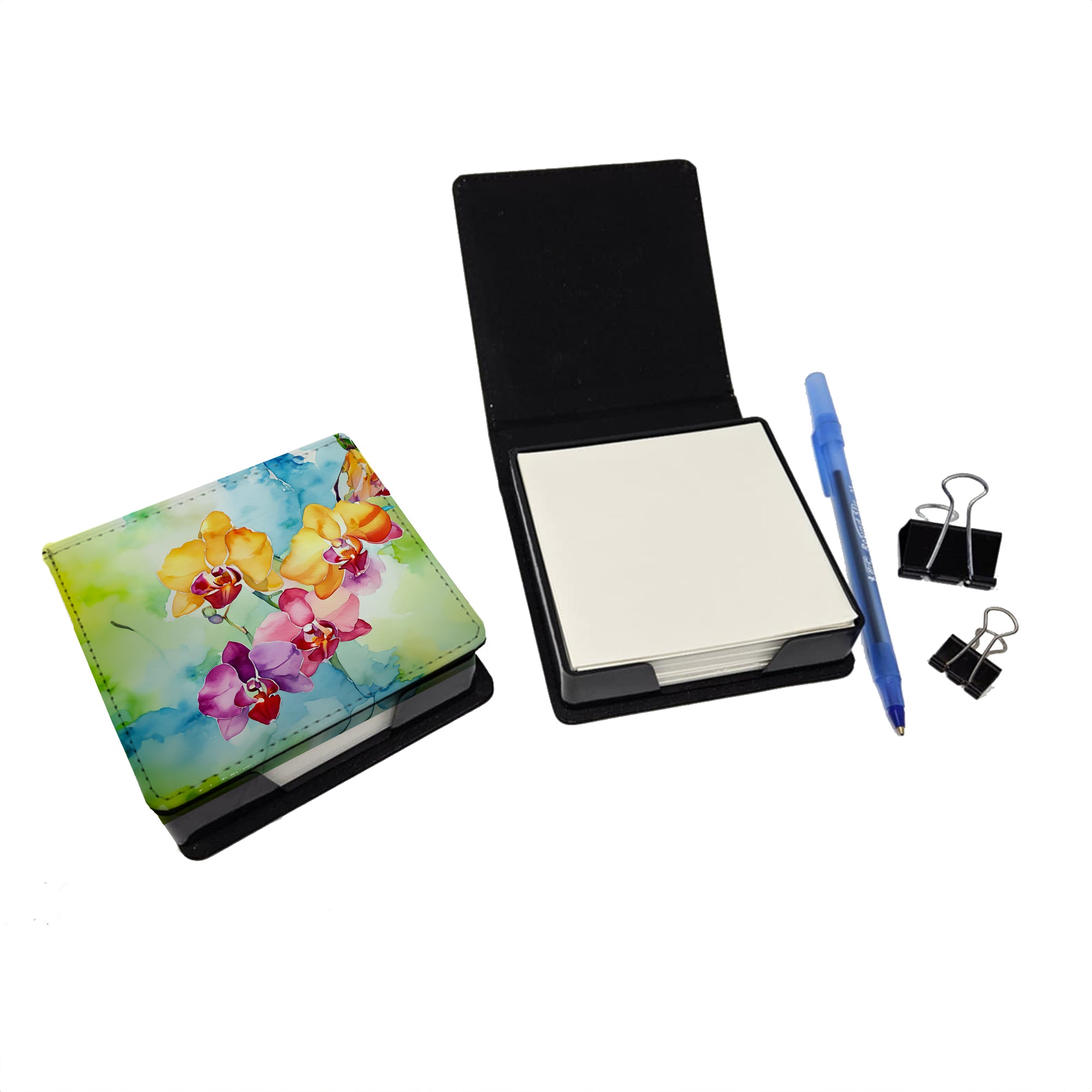 Buy this Orchids in Watercolor PU Leather Note Paper Holder