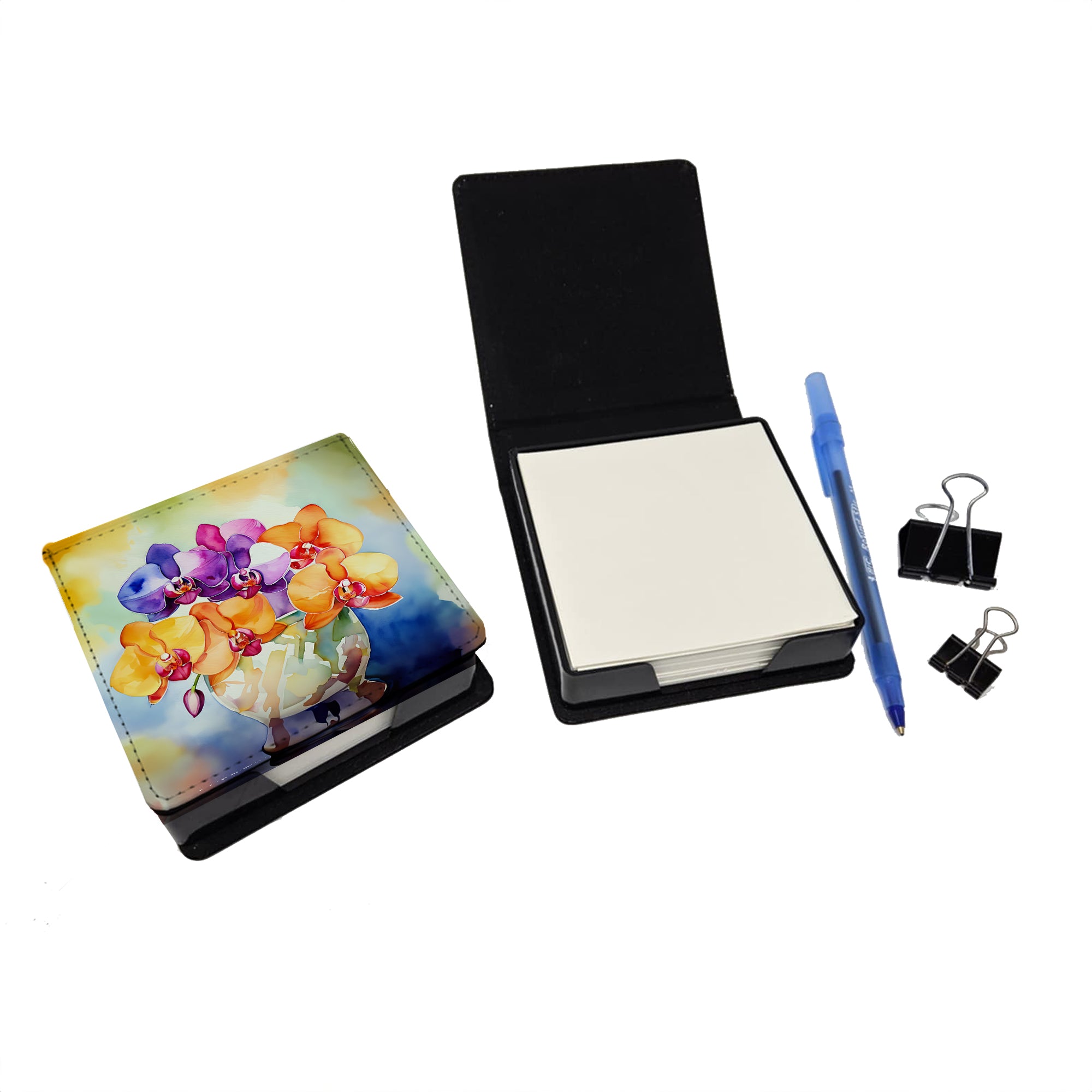 Buy this Orchids in Watercolor PU Leather Note Paper Holder