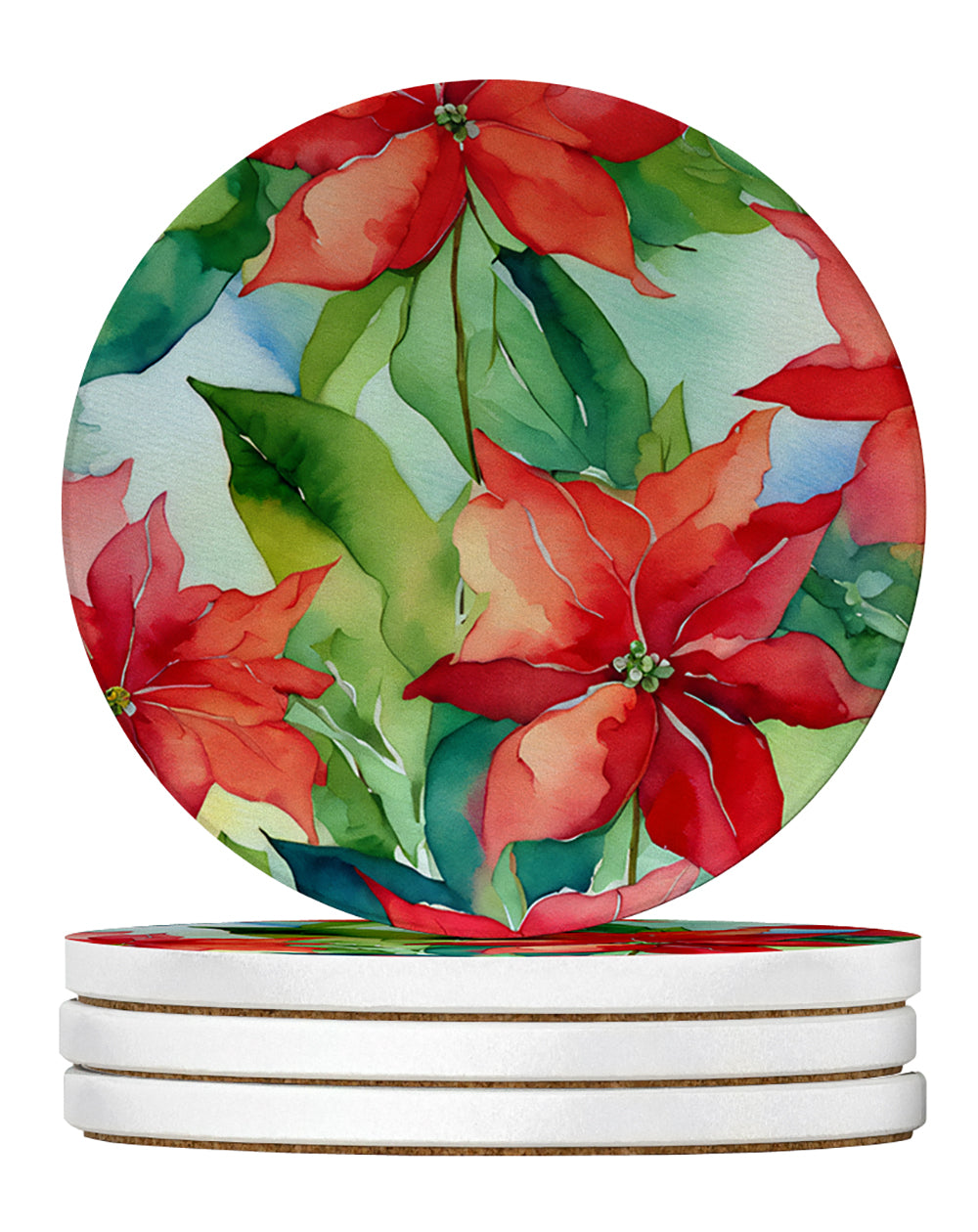 Buy this Poinsettias in Watercolor Large Sandstone Coasters Pack of 4