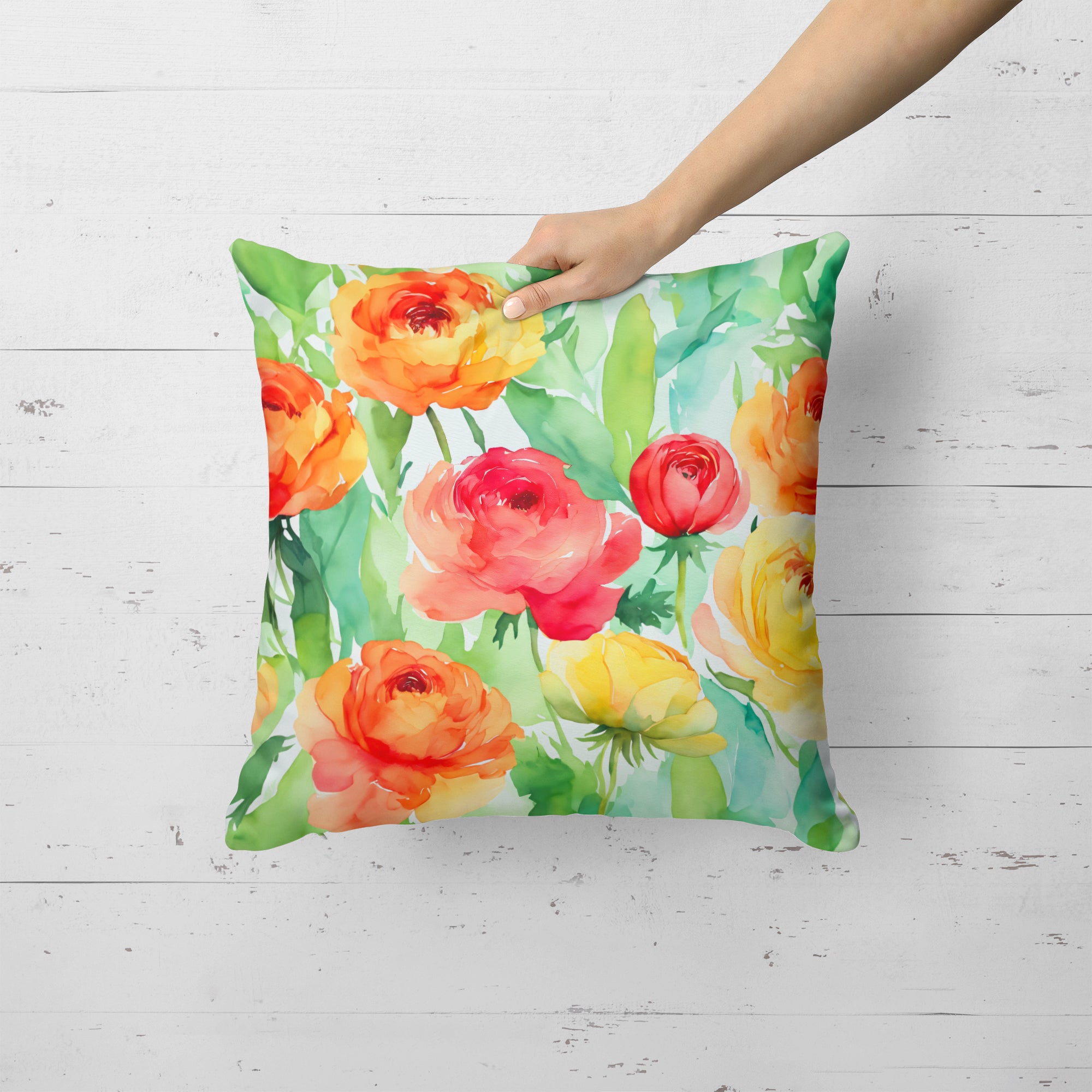 Ranunculus in Watercolor Throw Pillow