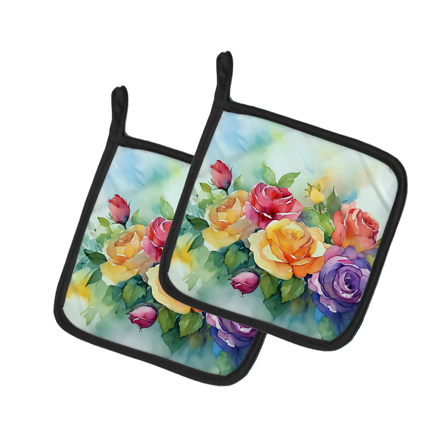 Buy this Roses in Watercolor Pair of Pot Holders