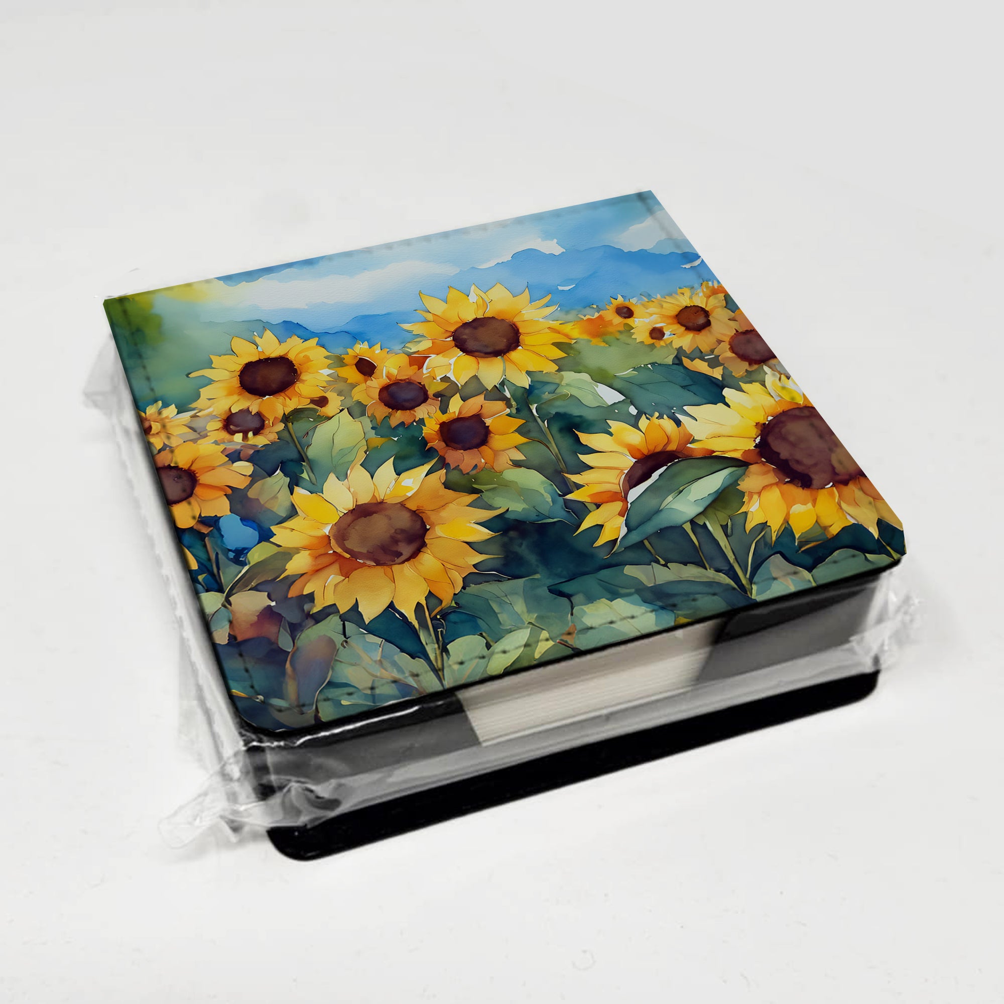 Sunflowers in Watercolor PU Leather Note Paper Holder