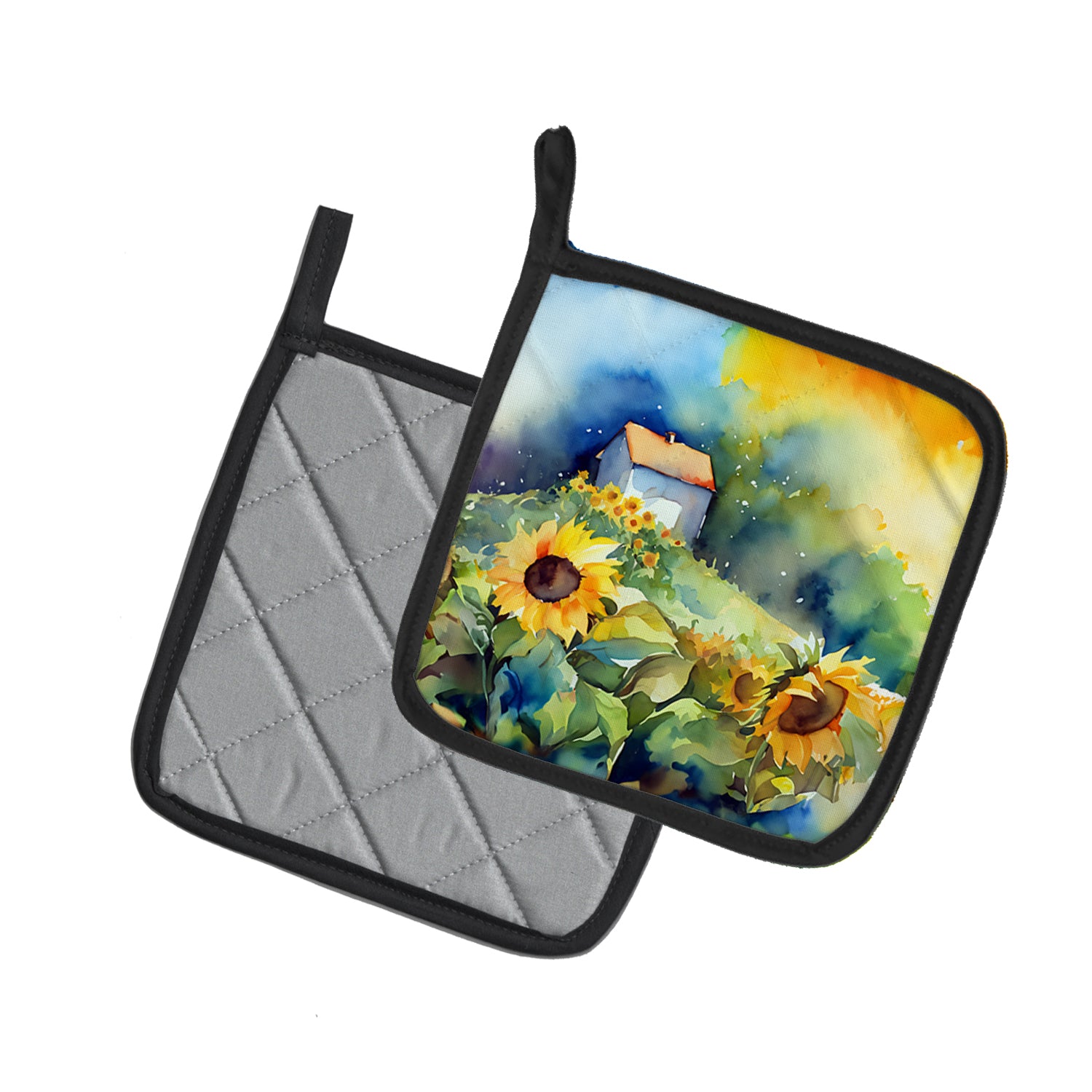 Sunflowers in Watercolor Pair of Pot Holders
