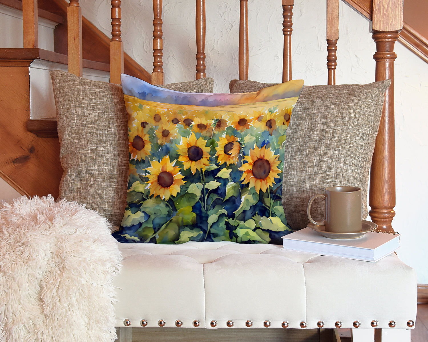 Sunflowers in Watercolor Throw Pillow