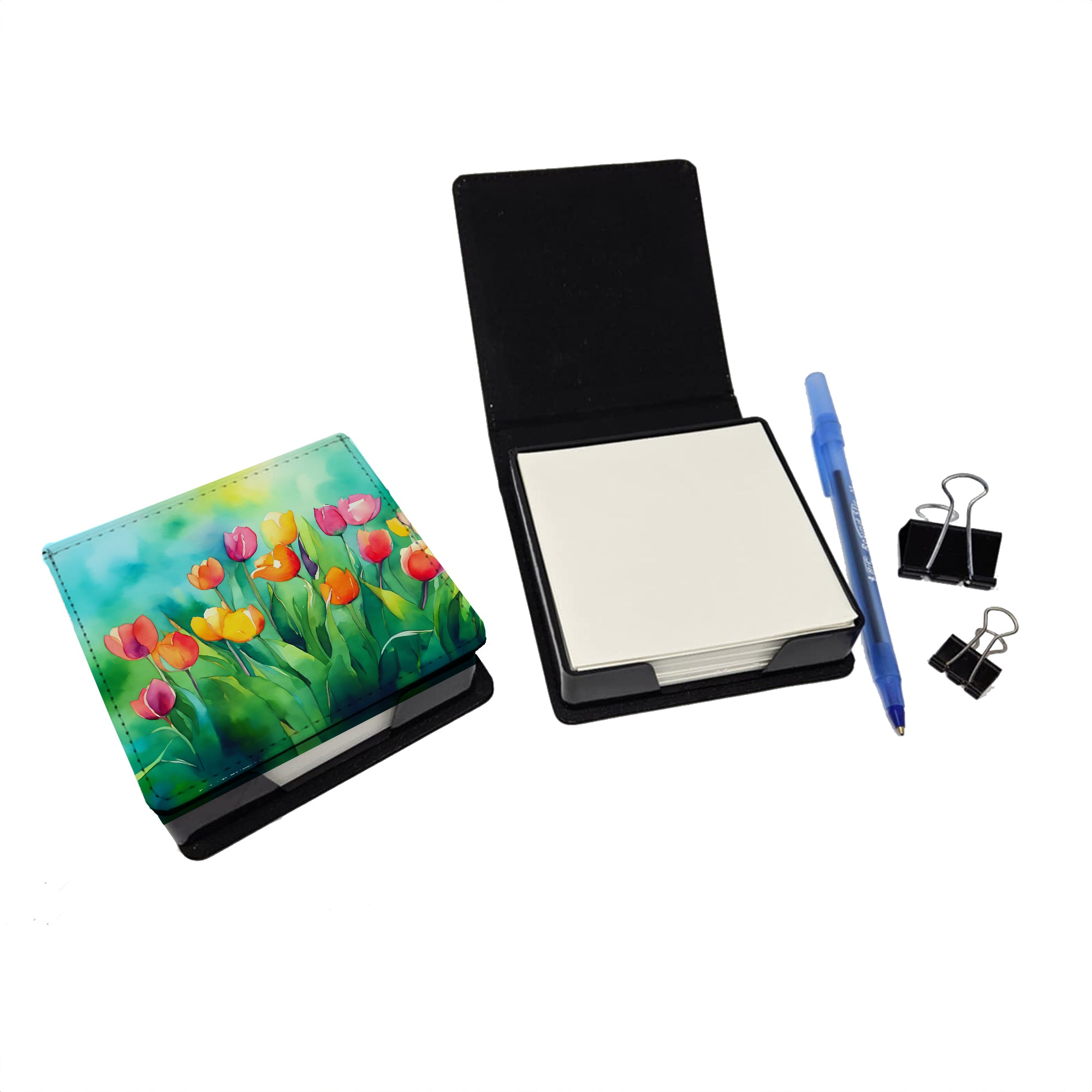 Buy this Tulips in Watercolor PU Leather Note Paper Holder