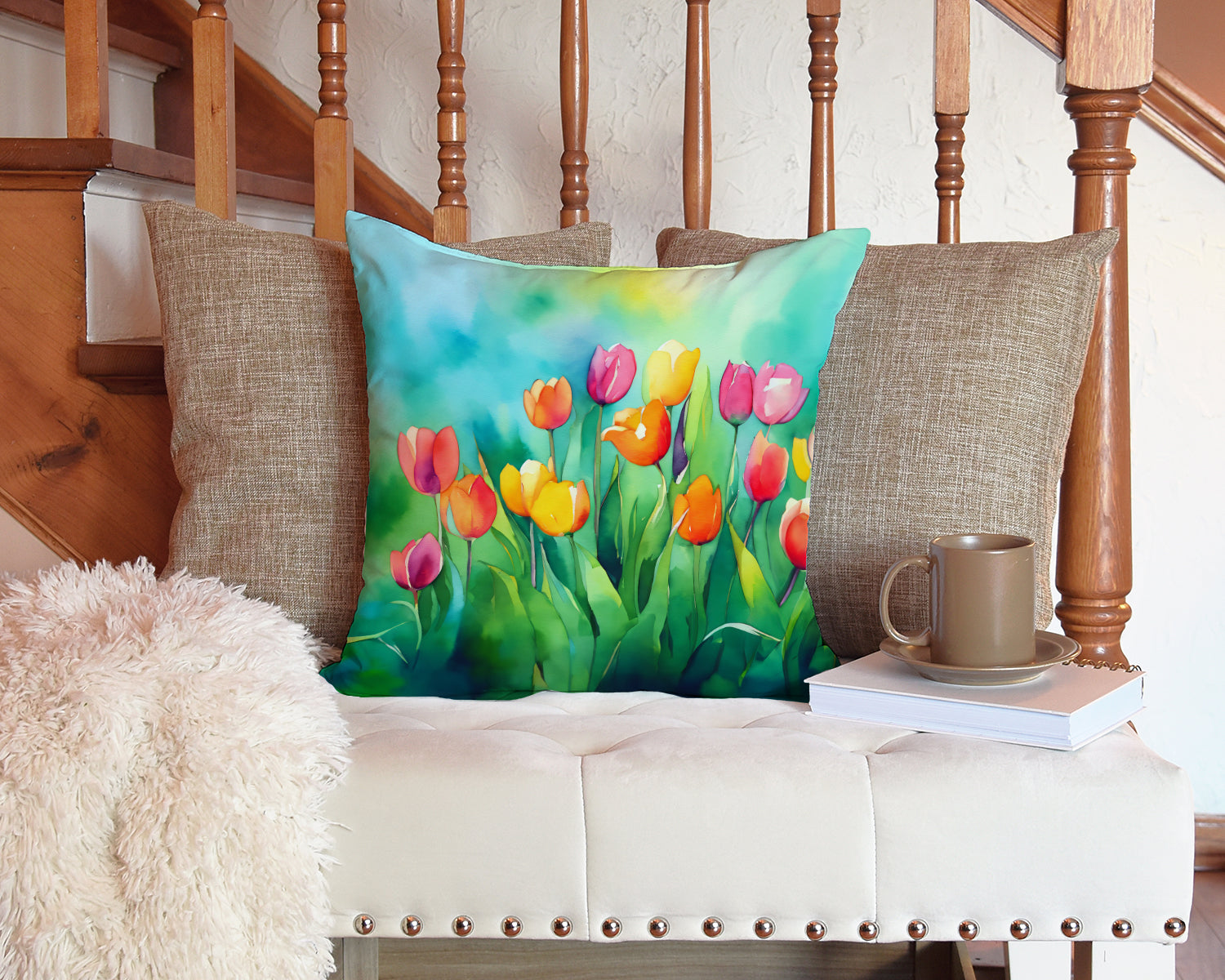 Tulips in Watercolor Throw Pillow