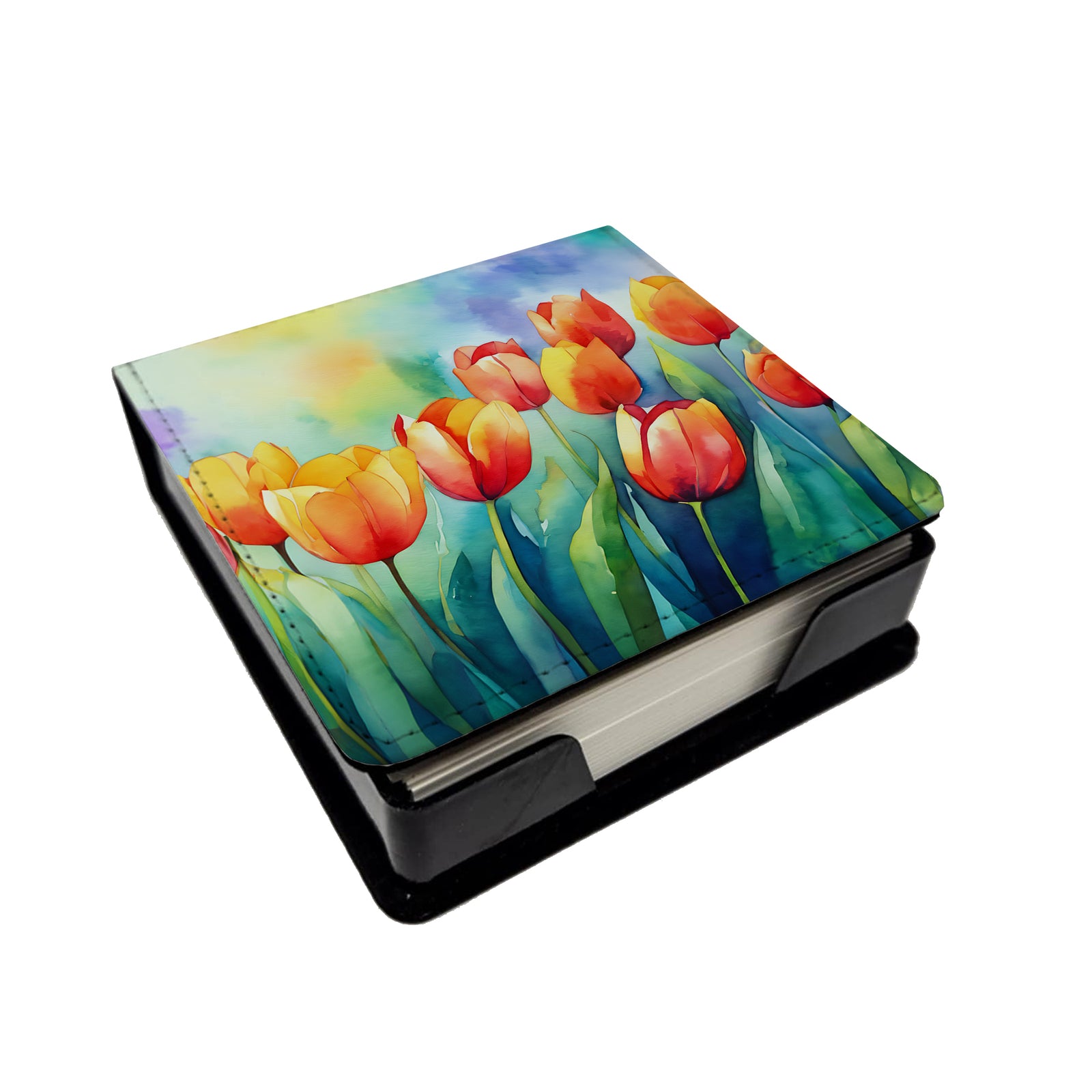 Buy this Tulips in Watercolor PU Leather Note Paper Holder