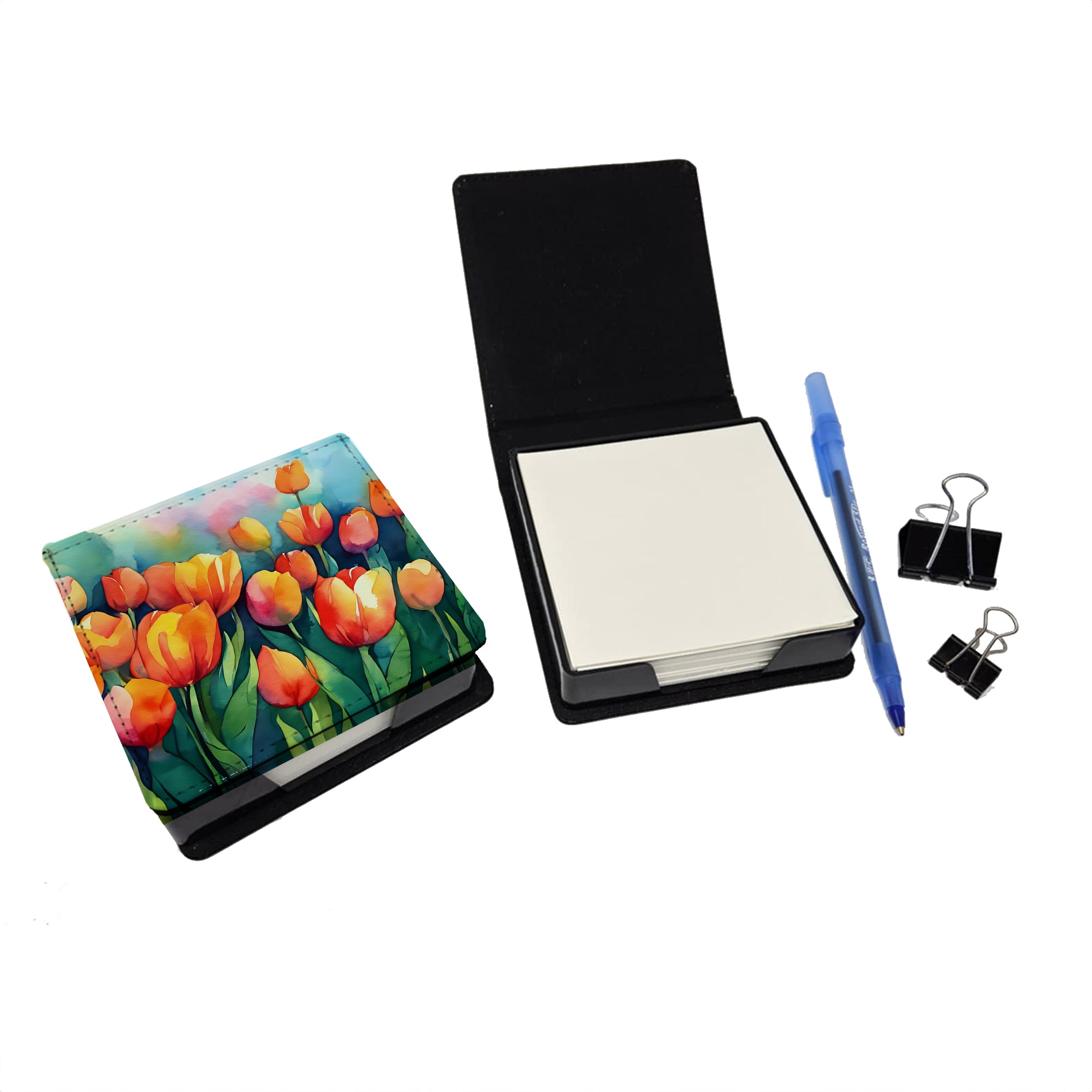 Buy this Tulips in Watercolor PU Leather Note Paper Holder