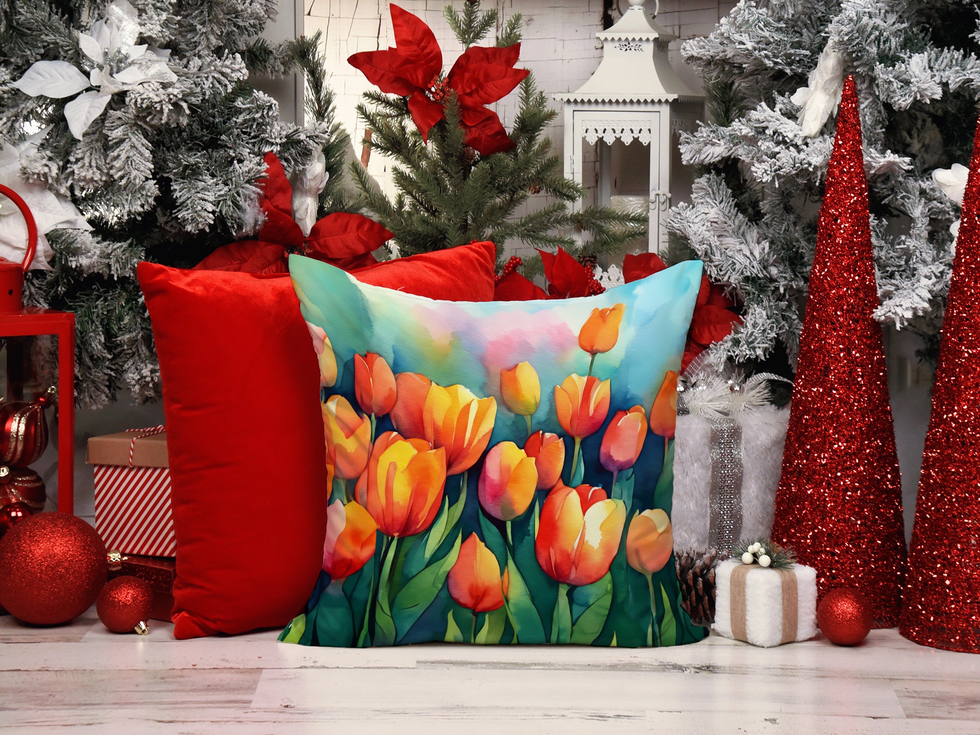 Tulips in Watercolor Throw Pillow