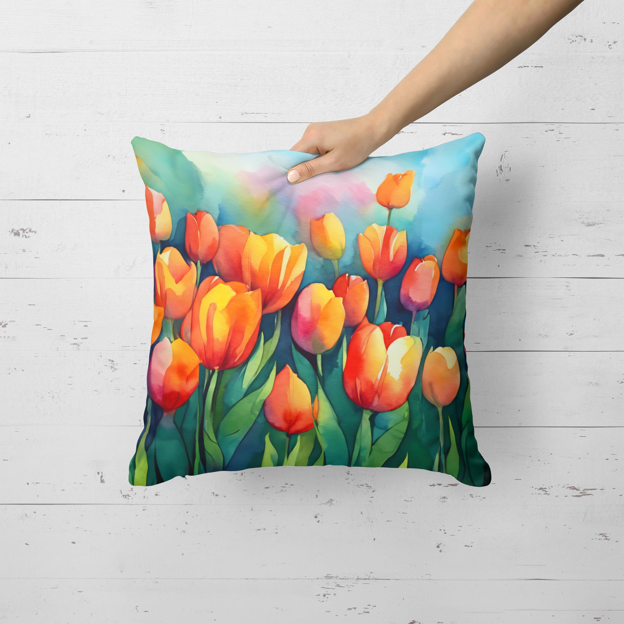 Buy this Tulips in Watercolor Throw Pillow