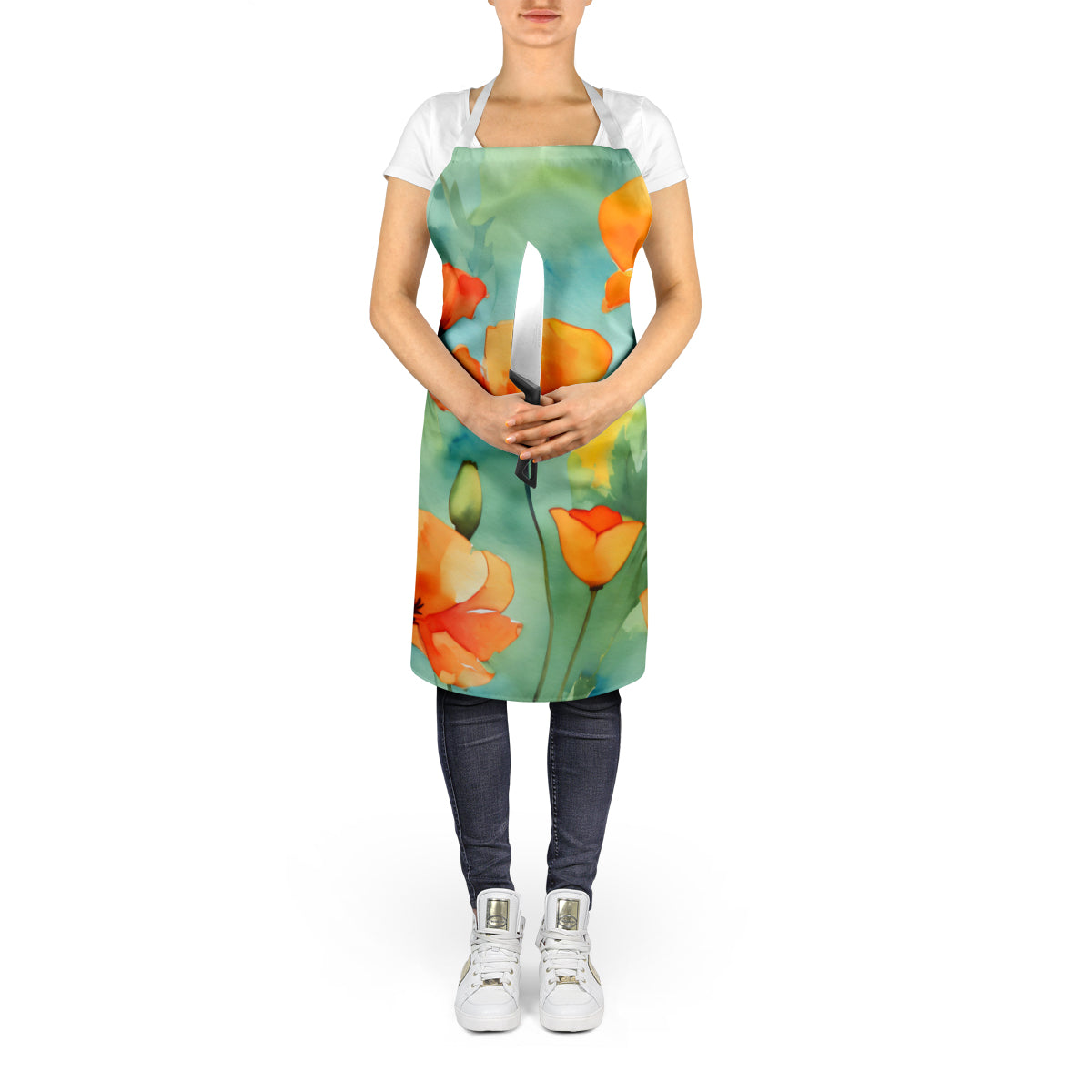 California California Poppies in Watercolor Apron