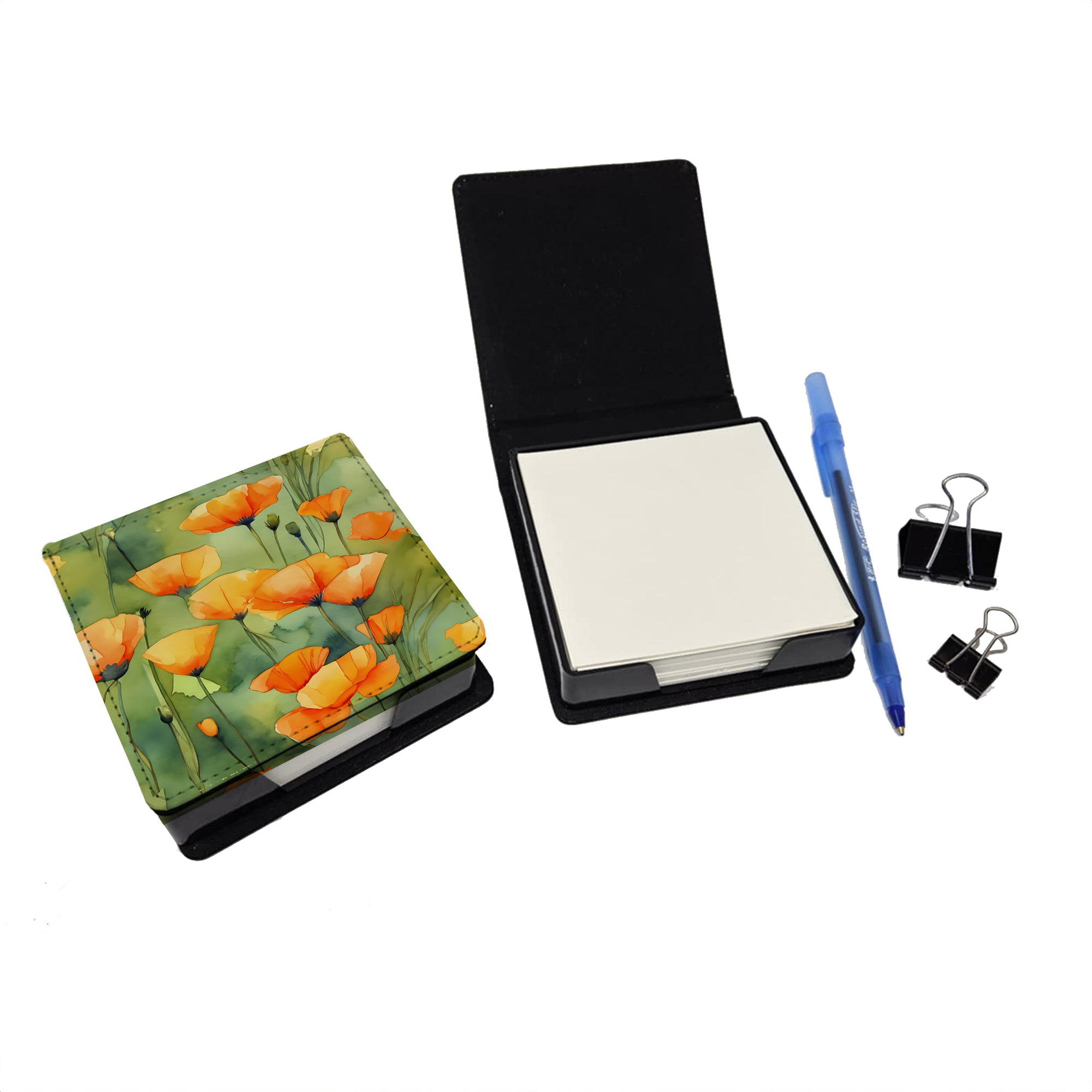 Buy this California California Poppies in Watercolor PU Leather Note Paper Holder