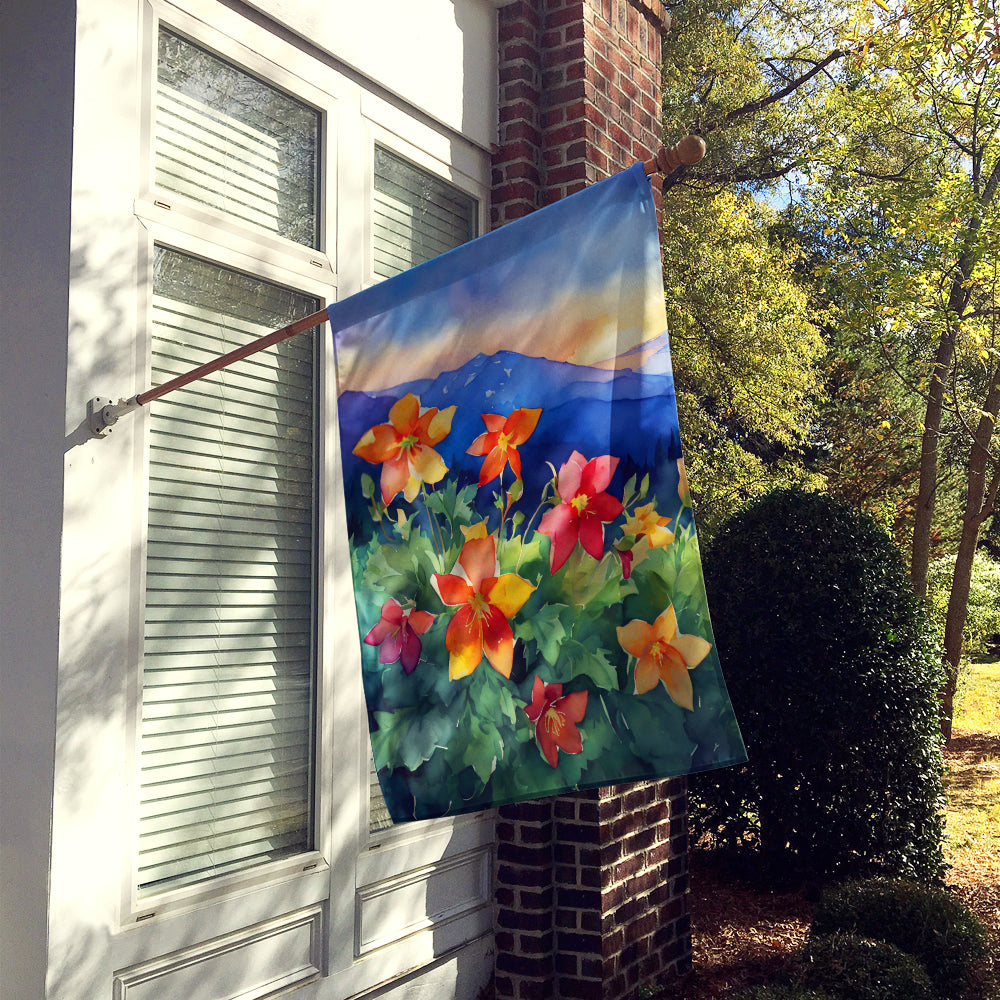 Colorado Rocky Mountain Columbine in Watercolor House Flag