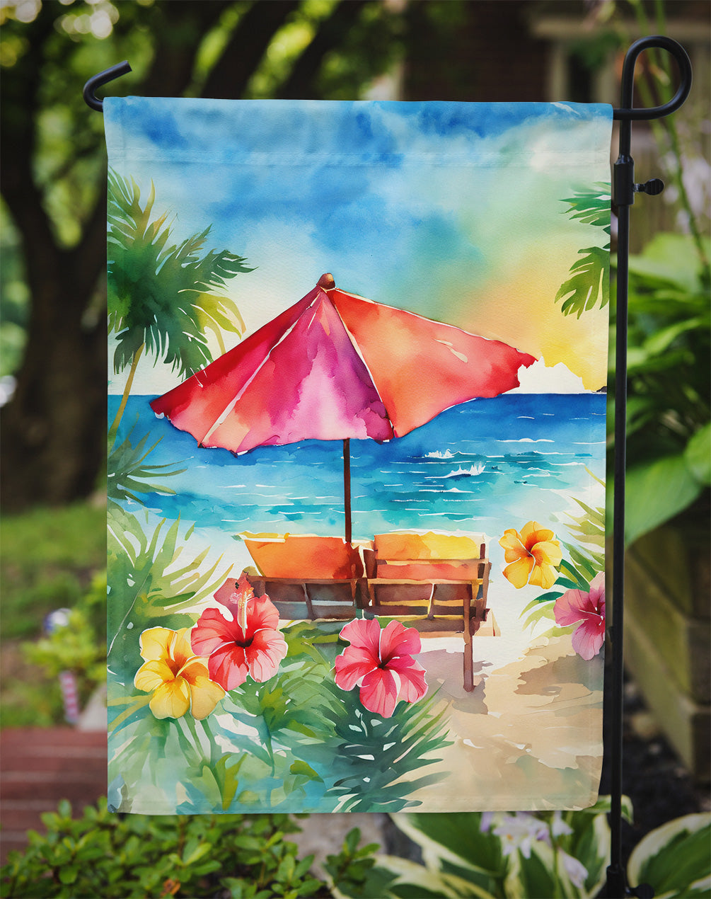 Hawaii Hawaiian Hibiscus in Watercolor Garden Flag