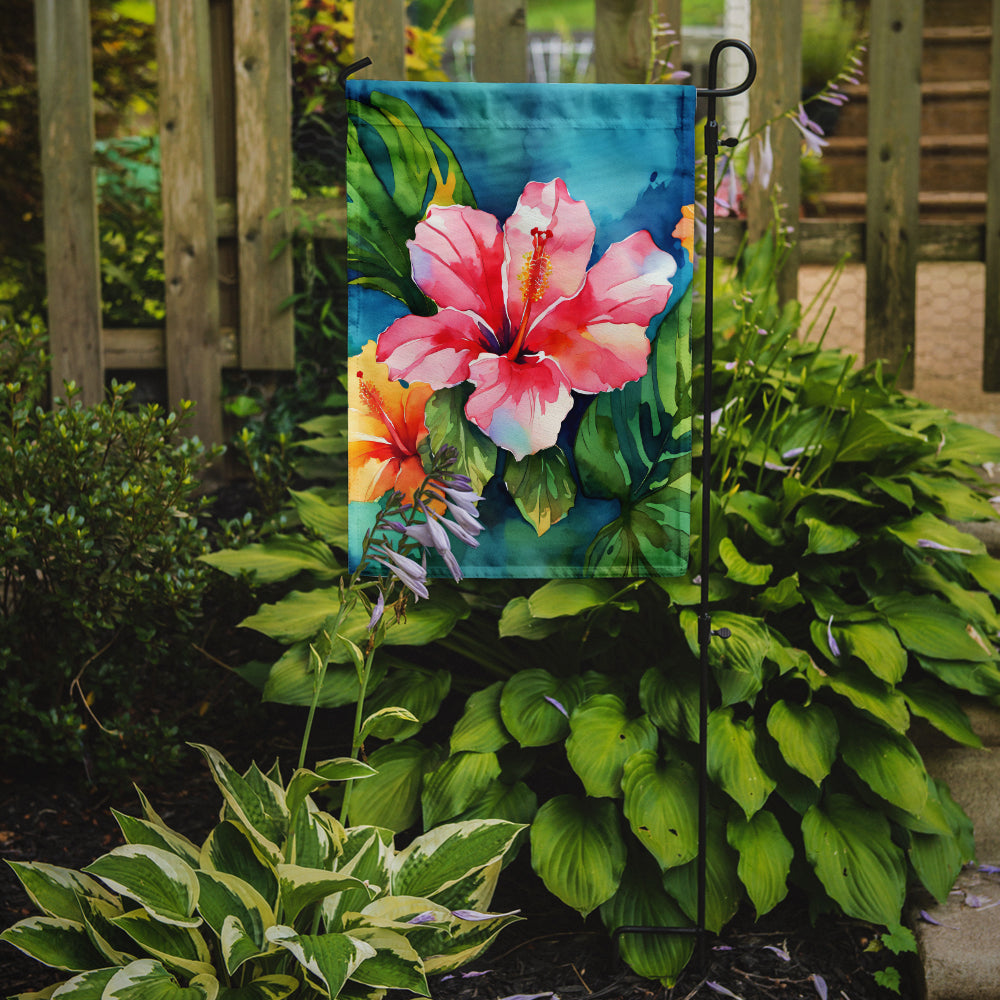 Hawaii Hawaiian Hibiscus in Watercolor Garden Flag