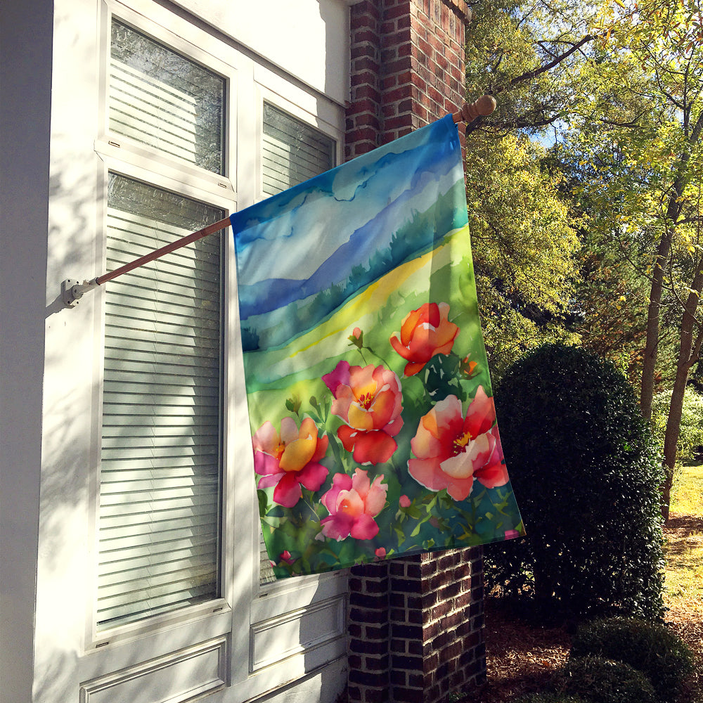 Iowa Wild Prairie Roses in Watercolor House Flag