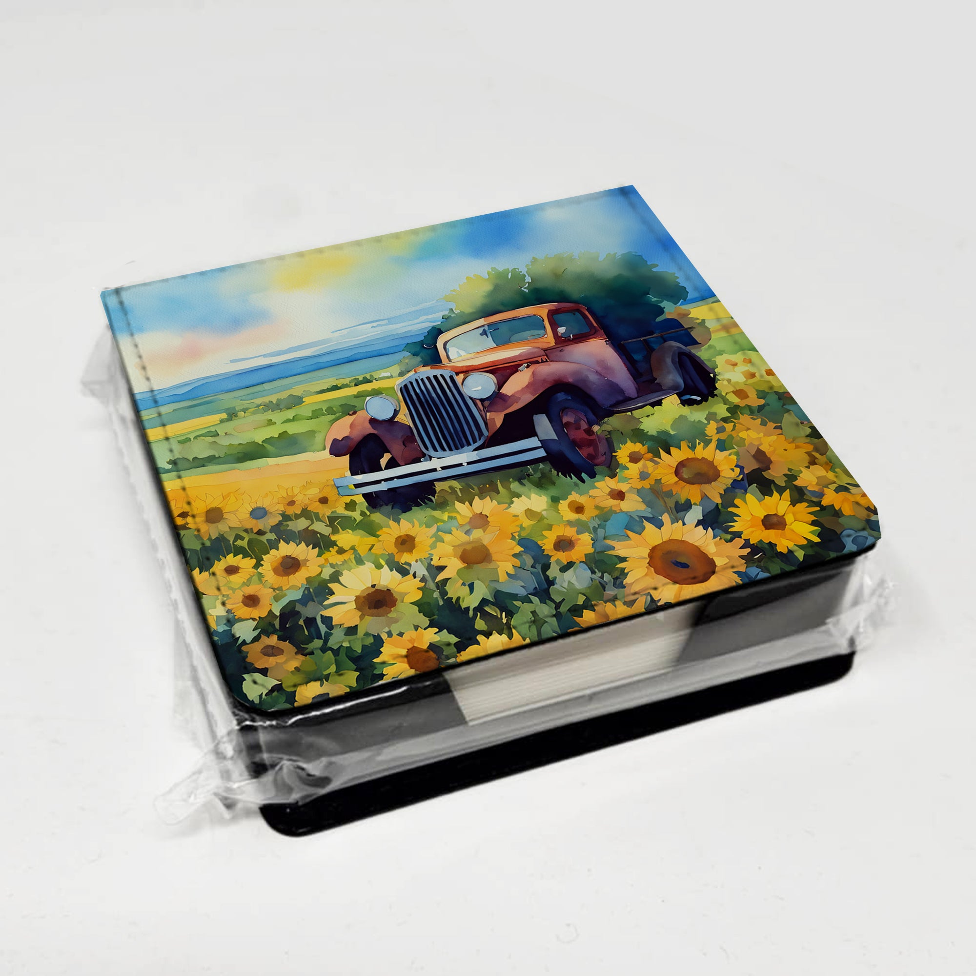 Kansas Sunflowers in Watercolor PU Leather Note Paper Holder