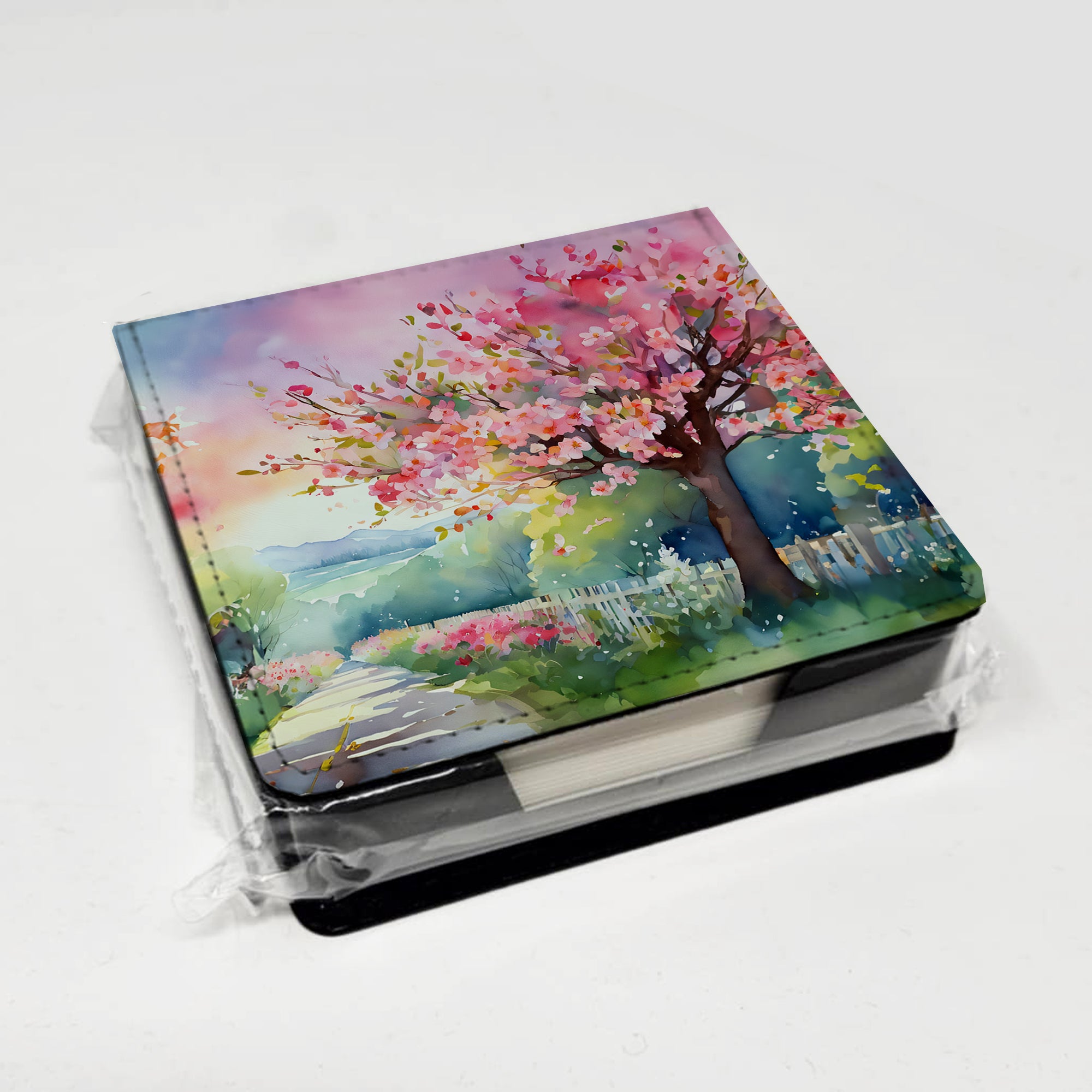 Michigan Apple Blossoms in Watercolor PU Leather Note Paper Holder