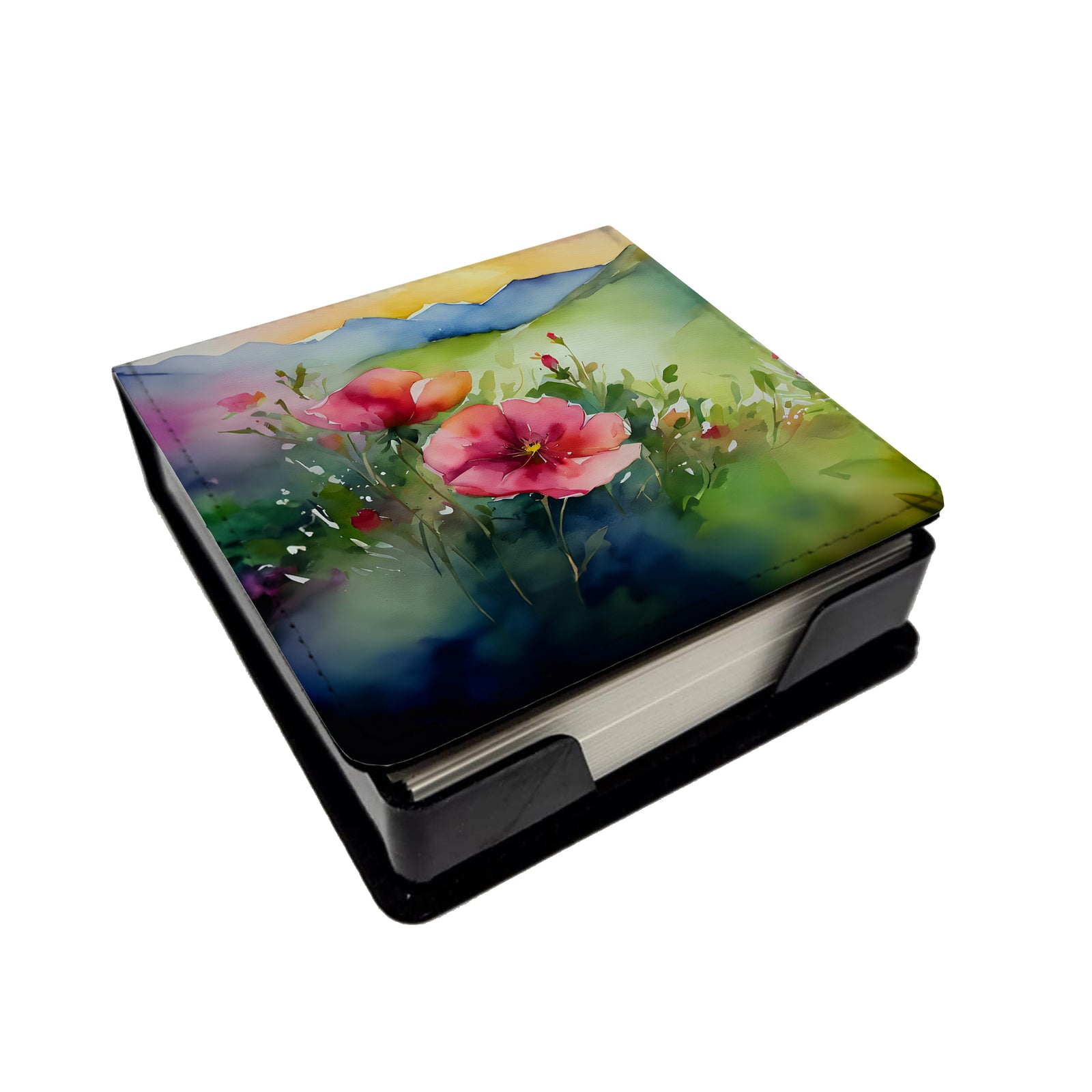 Buy this North Dakota Wild Prairie Roses in Watercolor PU Leather Note Paper Holder