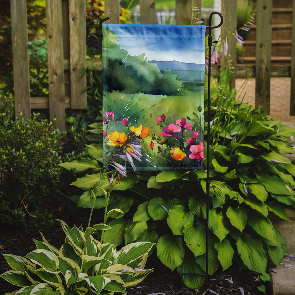 North Dakota Wild Prairie Roses in Watercolor Garden Flag