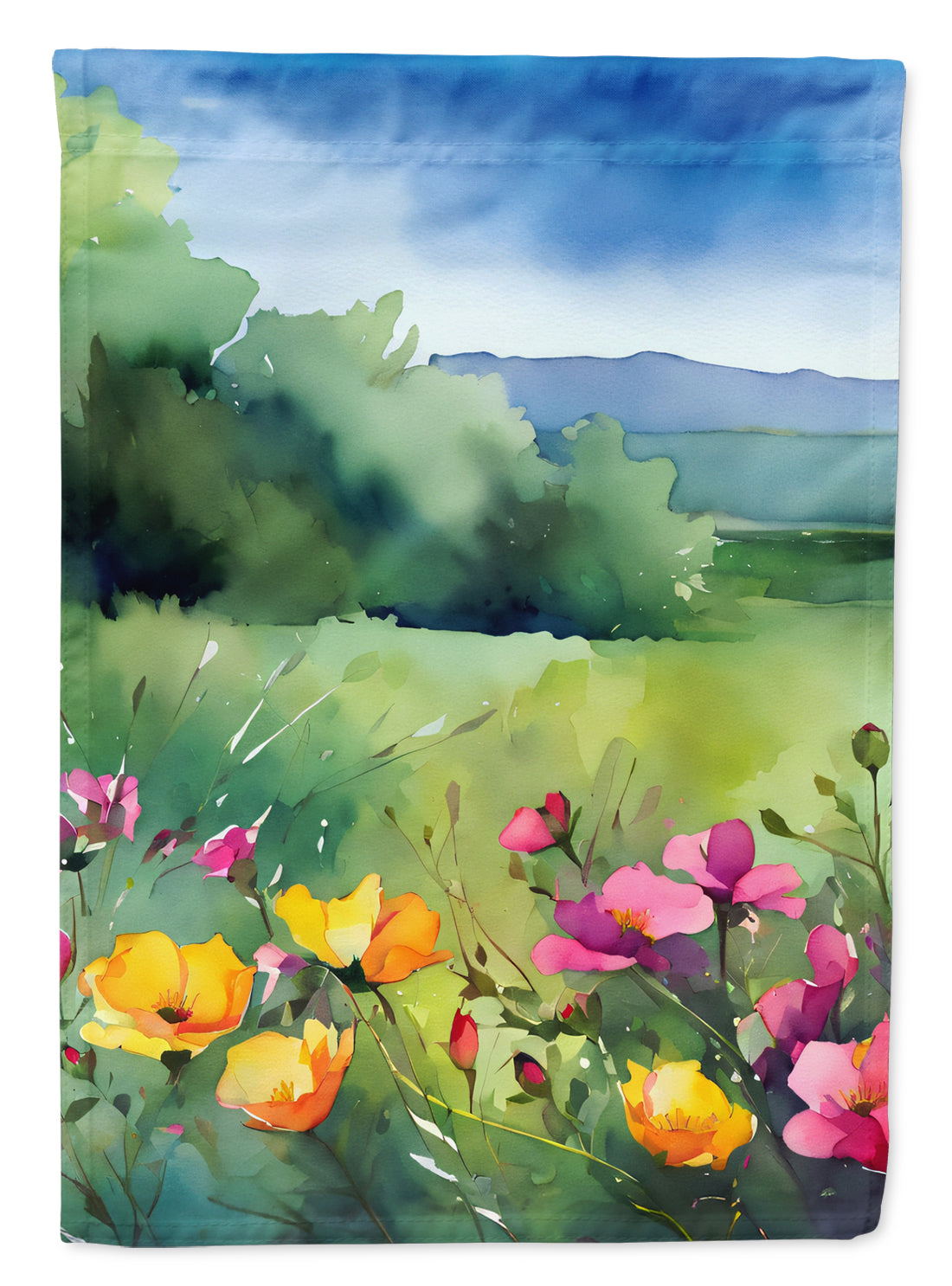 Buy this North Dakota Wild Prairie Roses in Watercolor Garden Flag