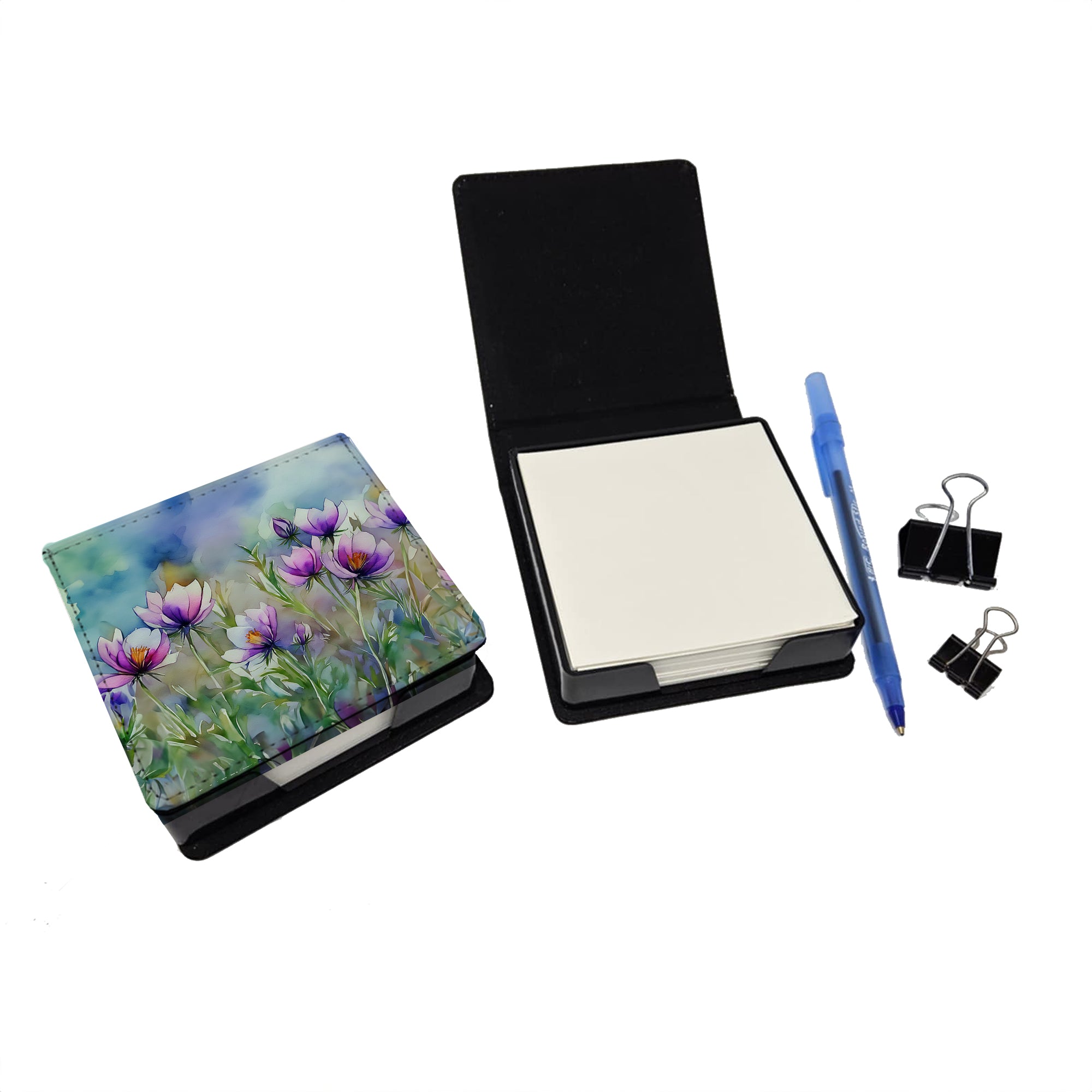 Buy this South Dakota Pasque Flowers in Watercolor PU Leather Note Paper Holder