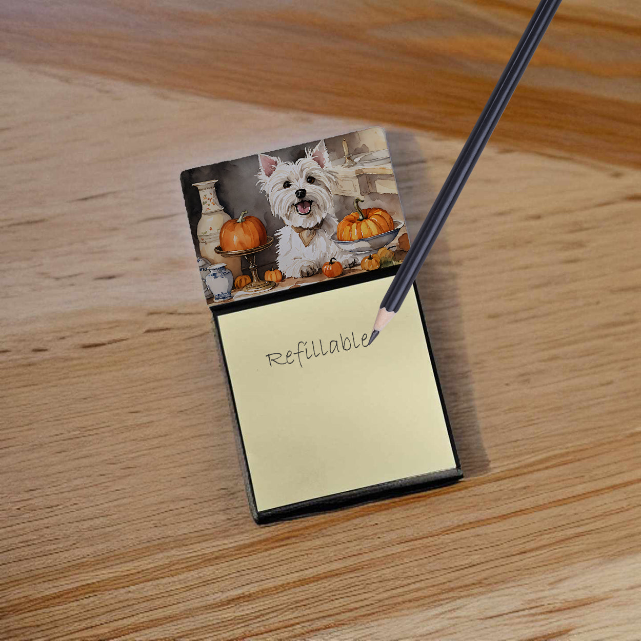 Westie Fall Kitchen Pumpkins Sticky Note Holder