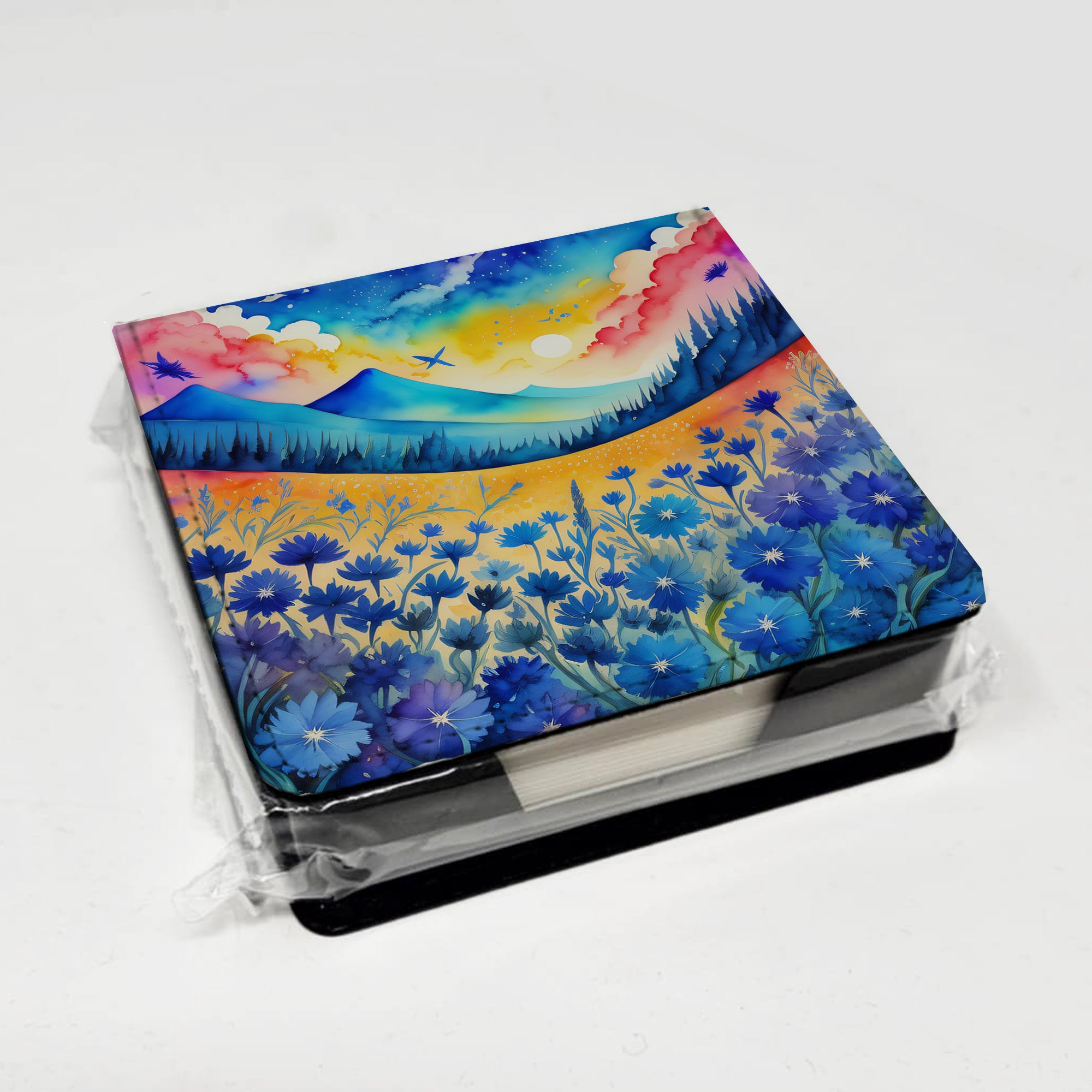 Colorful Blue Cornflowers PU Leather Note Paper Holder