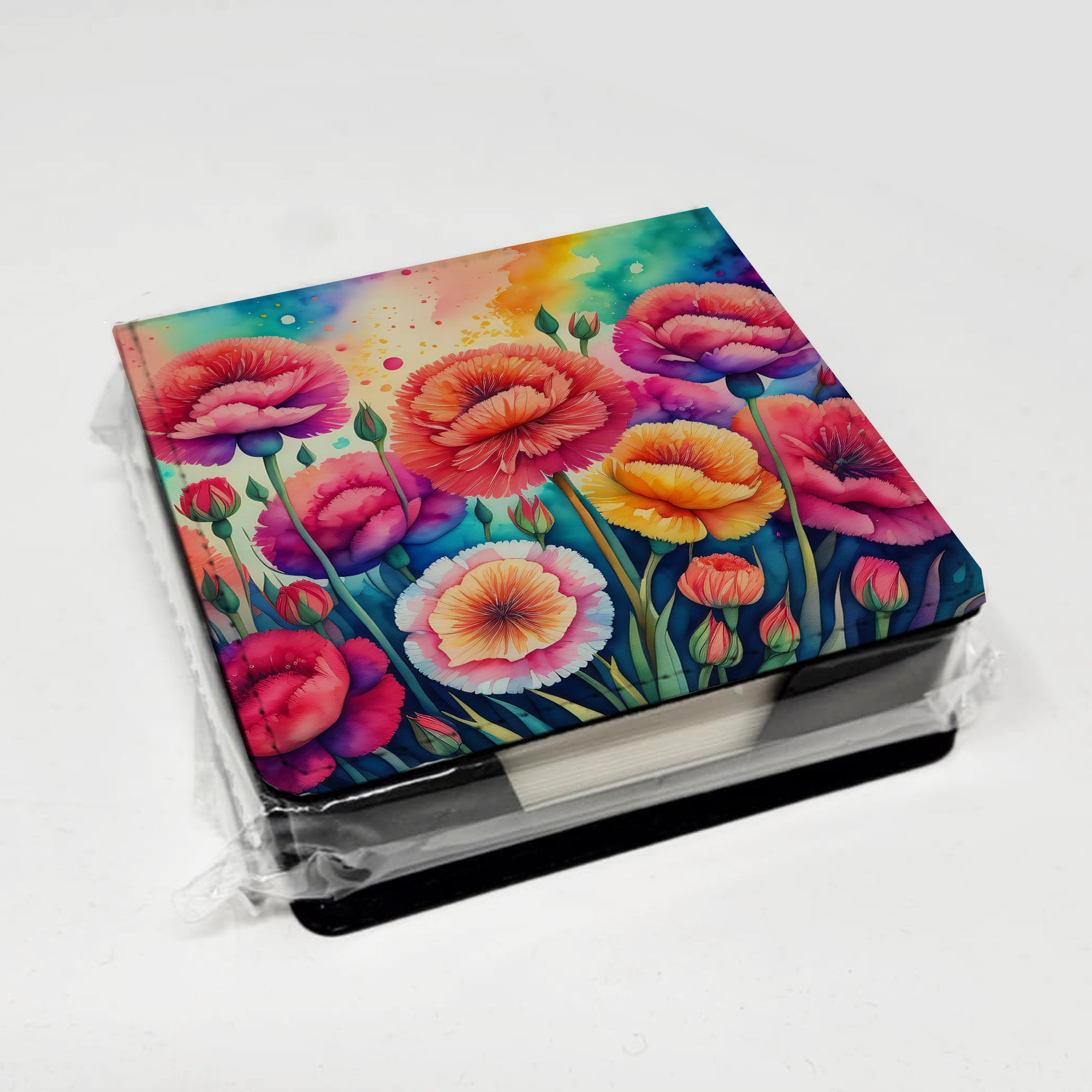 Colorful Carnations PU Leather Note Paper Holder