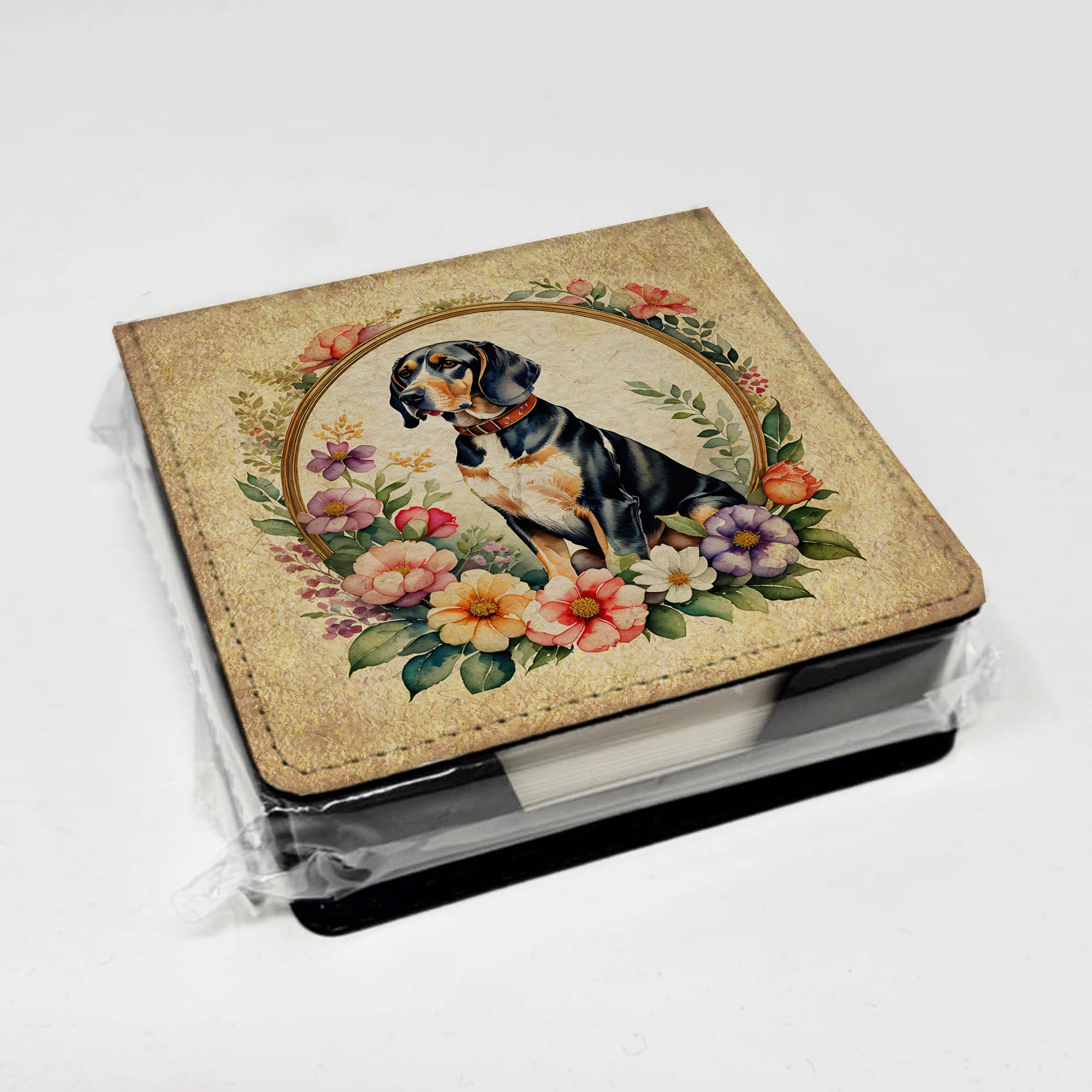 American English Coonhound and Flowers PU Leather Note Paper Holder