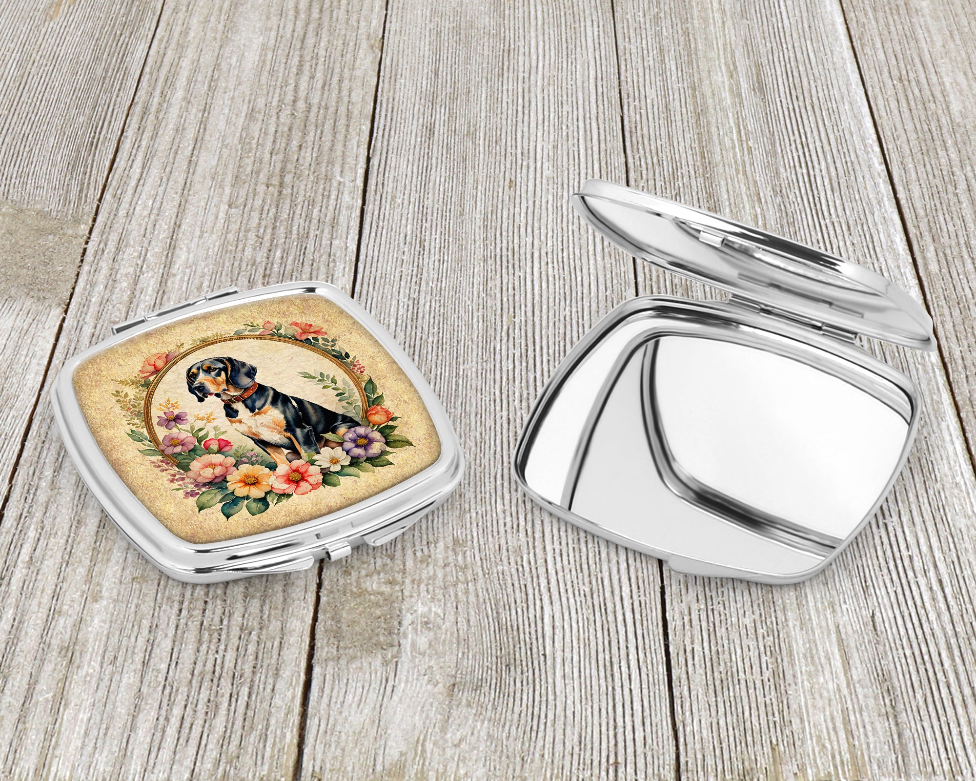 American English Coonhound and Flowers Compact Mirror