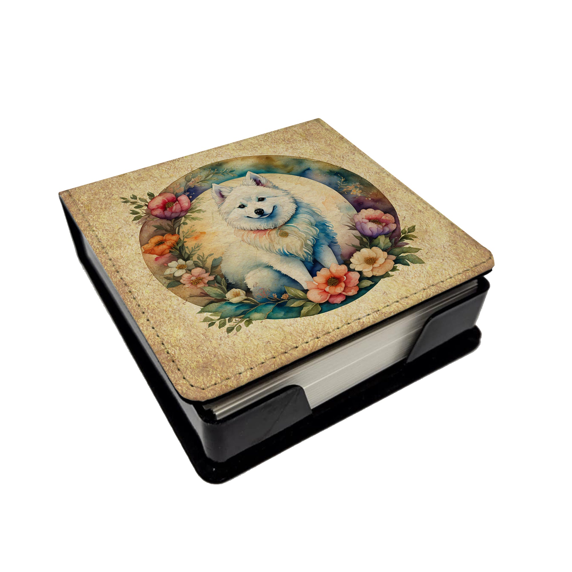 Buy this American Eskimo and Flowers PU Leather Note Paper Holder