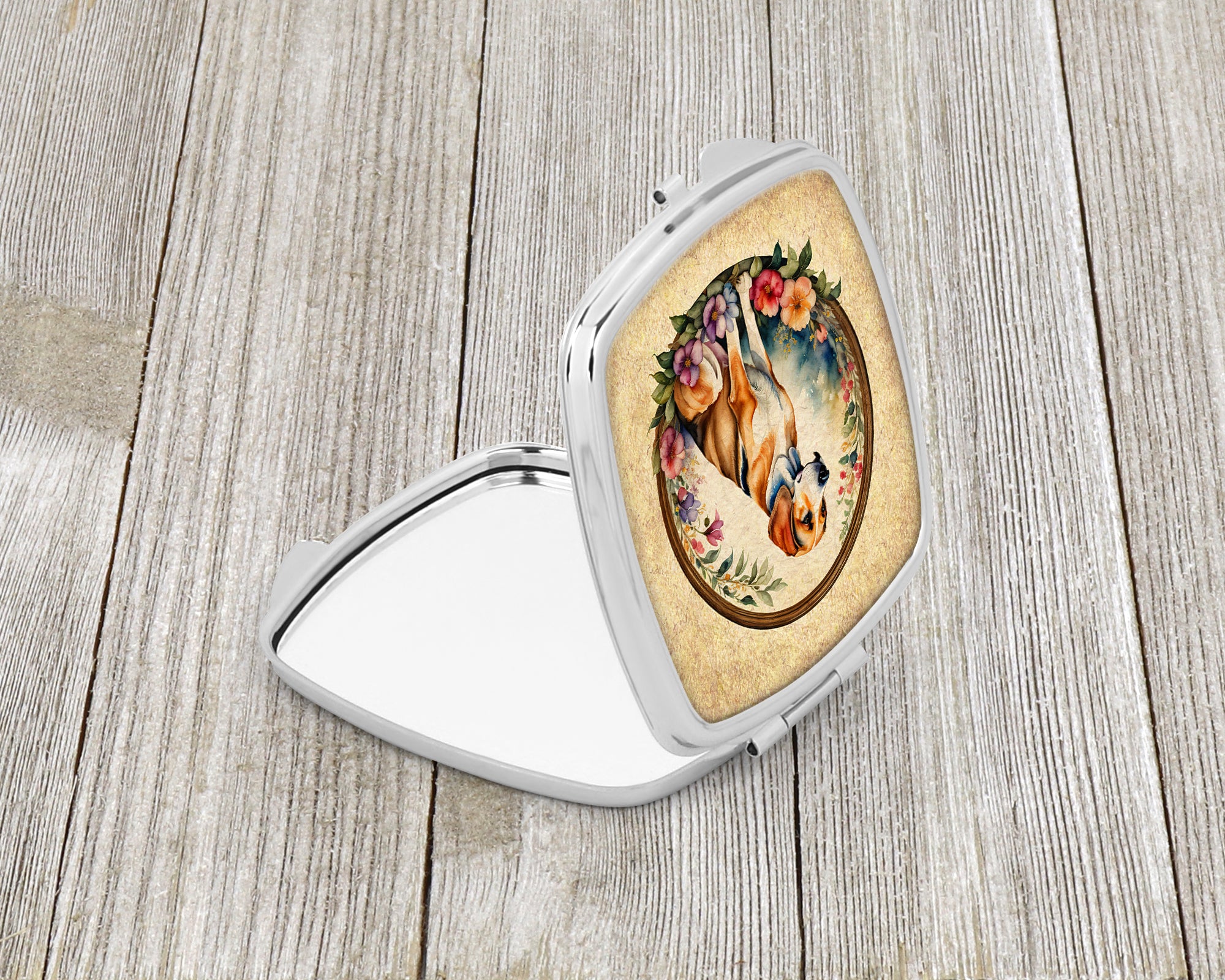 Buy this American Foxhound and Flowers Compact Mirror