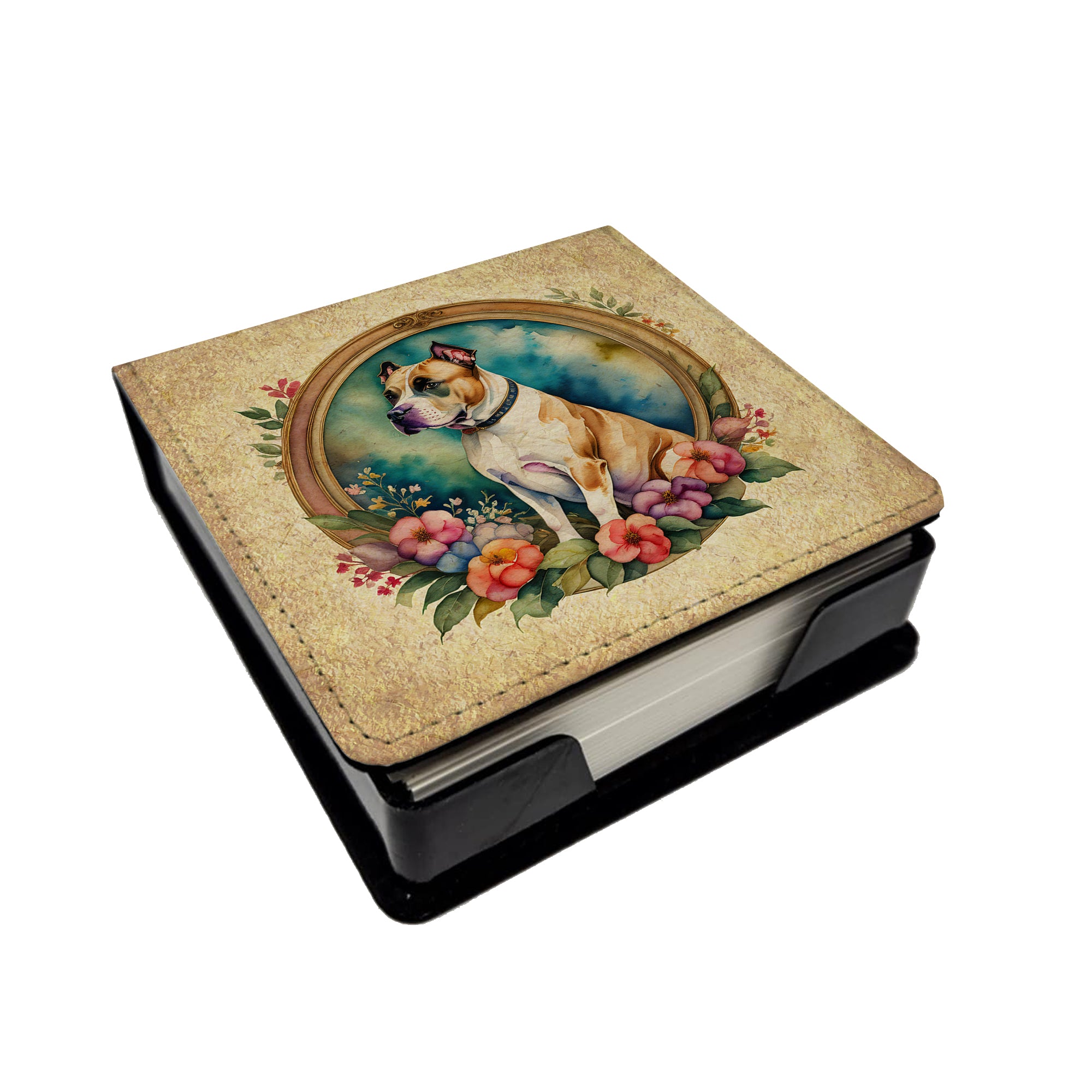 Buy this American Staffordshire Terrier and Flowers PU Leather Note Paper Holder