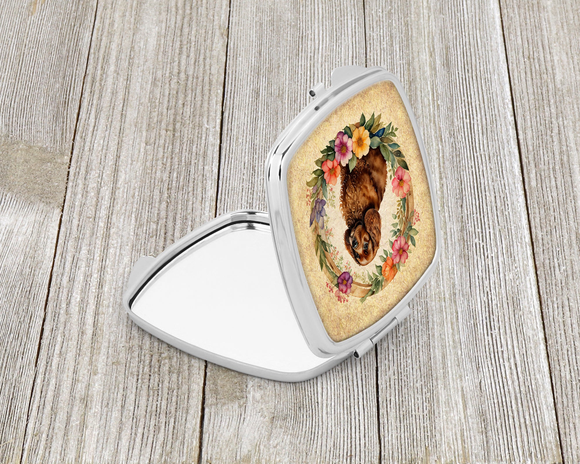 American Water Spaniel and Flowers Compact Mirror