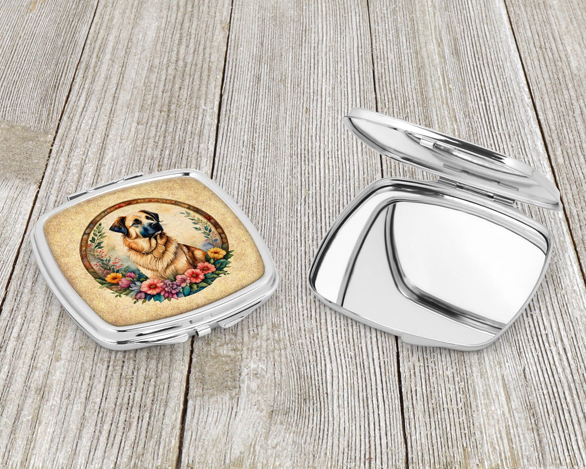 Anatolian Shepherd Dog and Flowers Compact Mirror