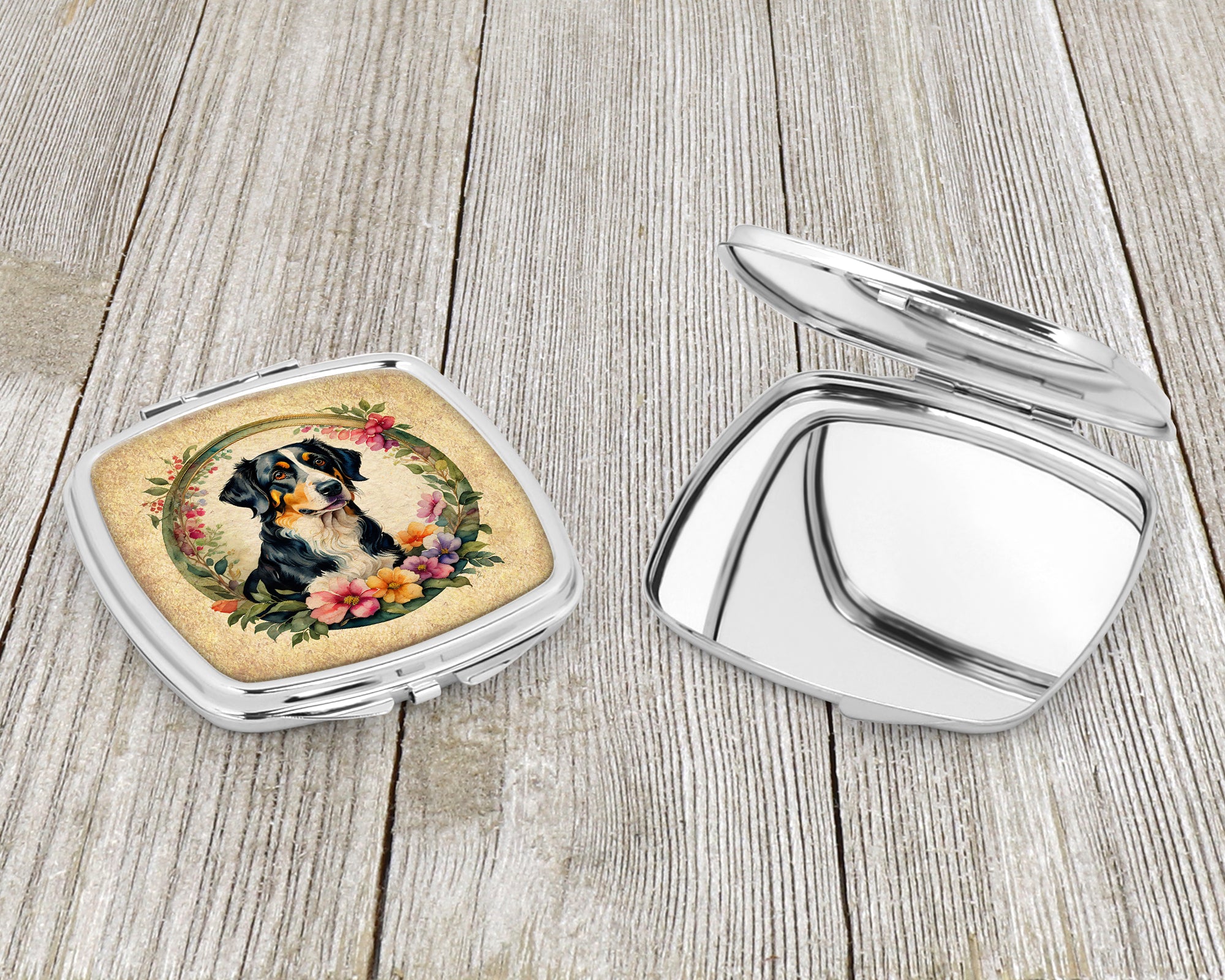 Appenzeller Sennenhund and Flowers Compact Mirror